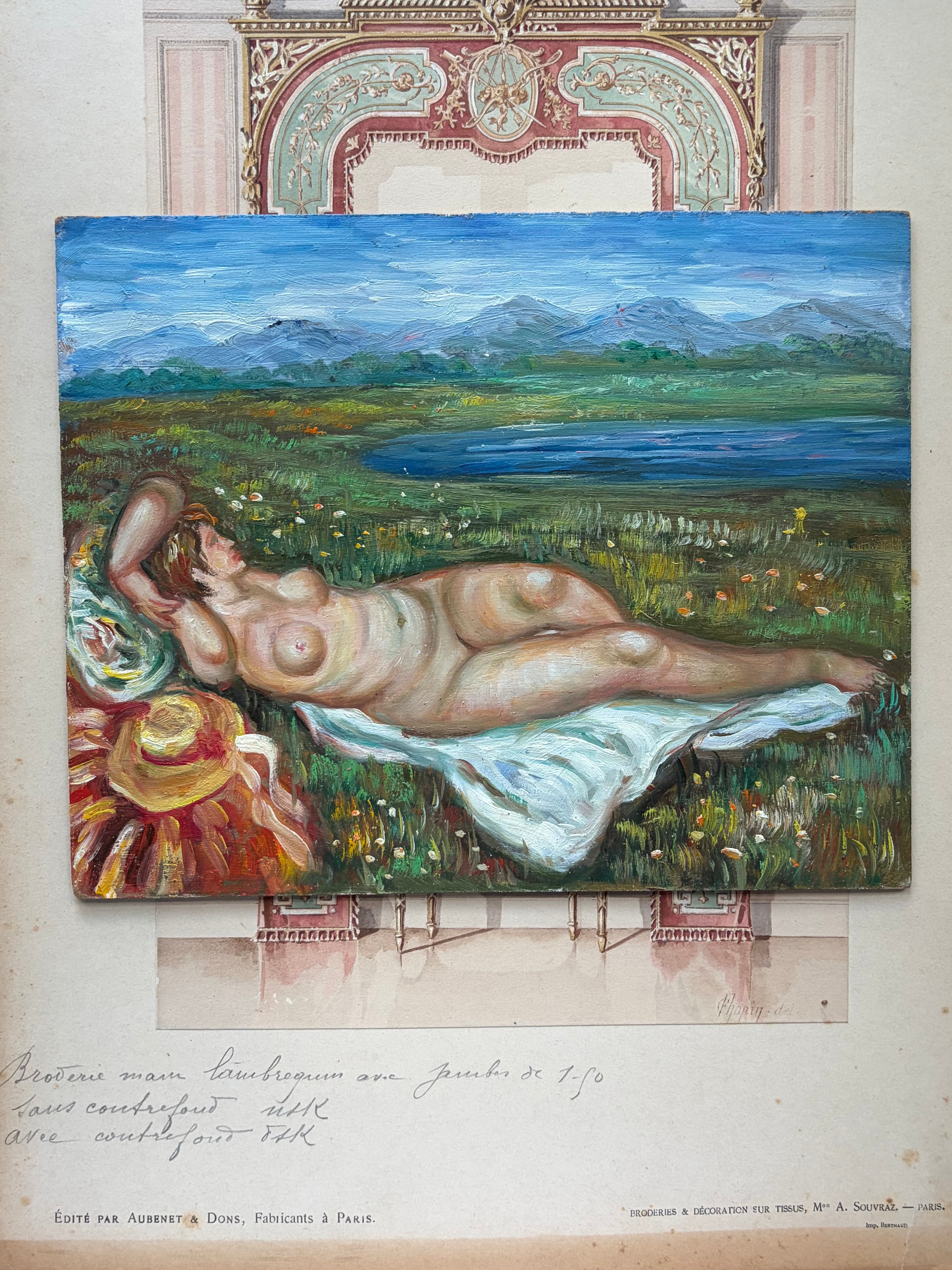 Vintage Impressionist-Style Reclining Nude Painting, Sourced in Paris