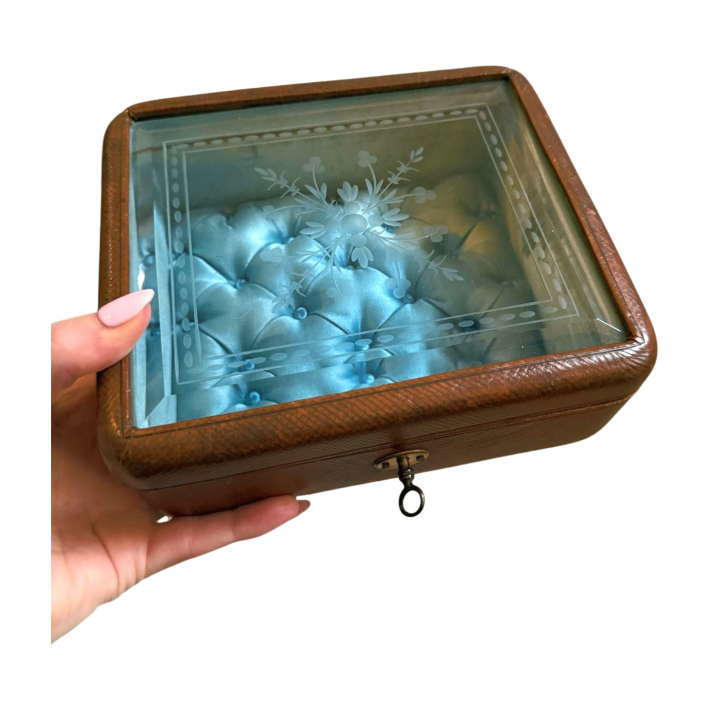 Antique French Leather & Glass Locking Box