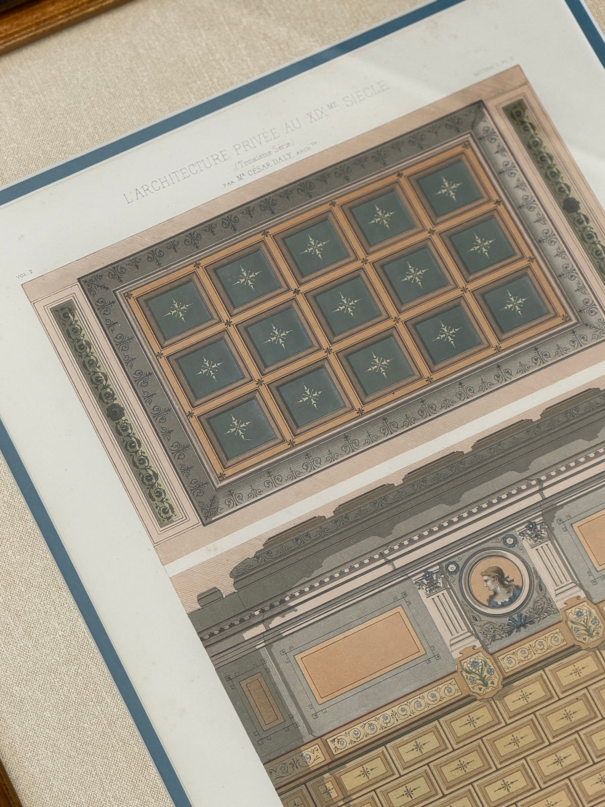 Antique French Architectural Chromolithograph – Passage de Porte Bâtarde – Custom Framed