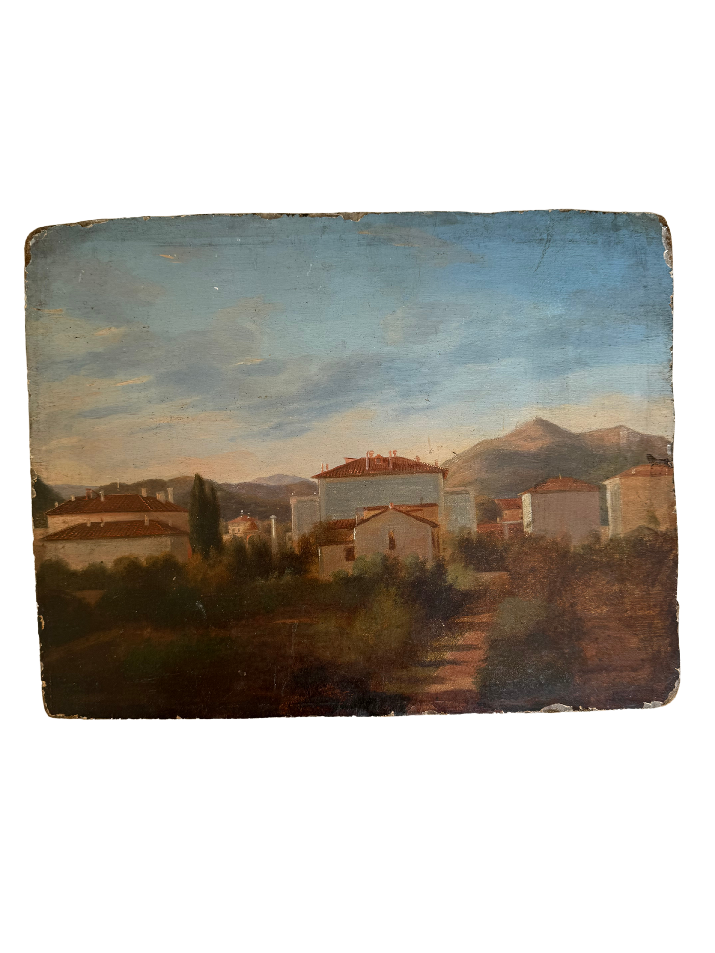 Antique Oil on Board Painting of Italian Landscape