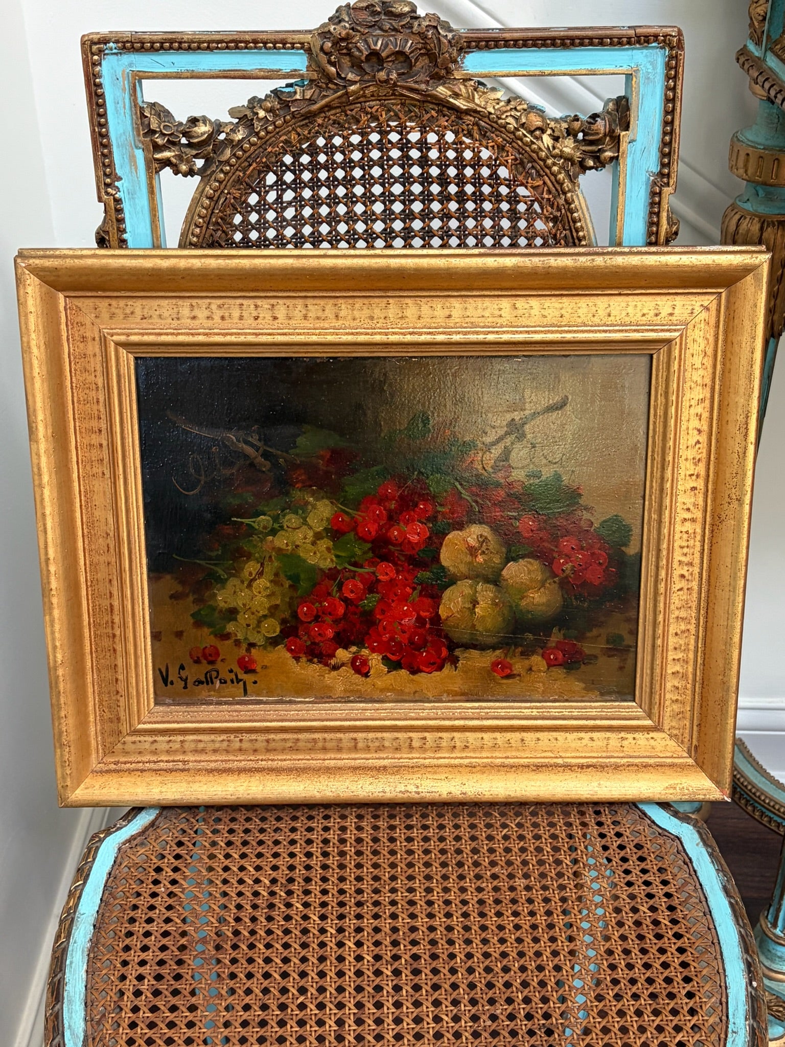 Antique 19th-Century French Still Life Painting, Signed V. Geoffroy