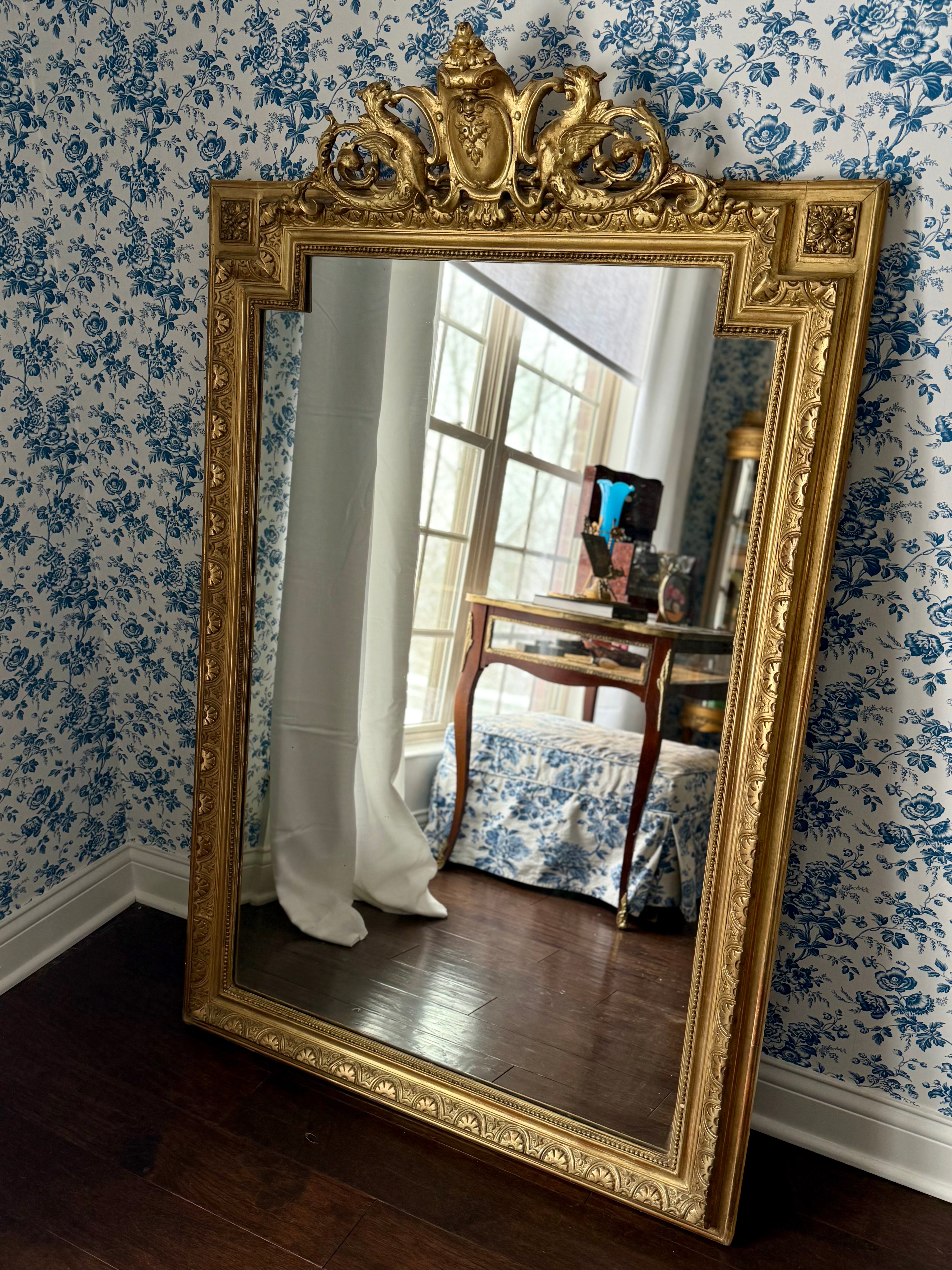 Antique French Giltwood Floor Mirror