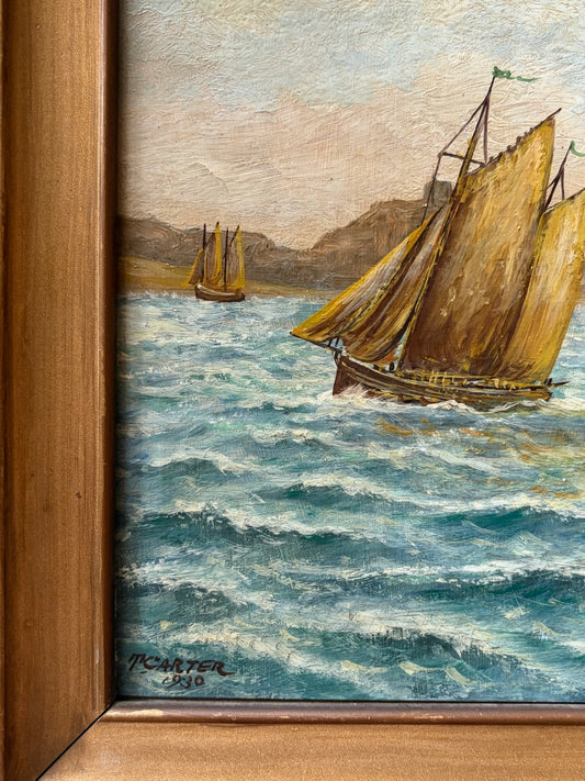 1930’s Vintage Oil on Board Seascape Painting