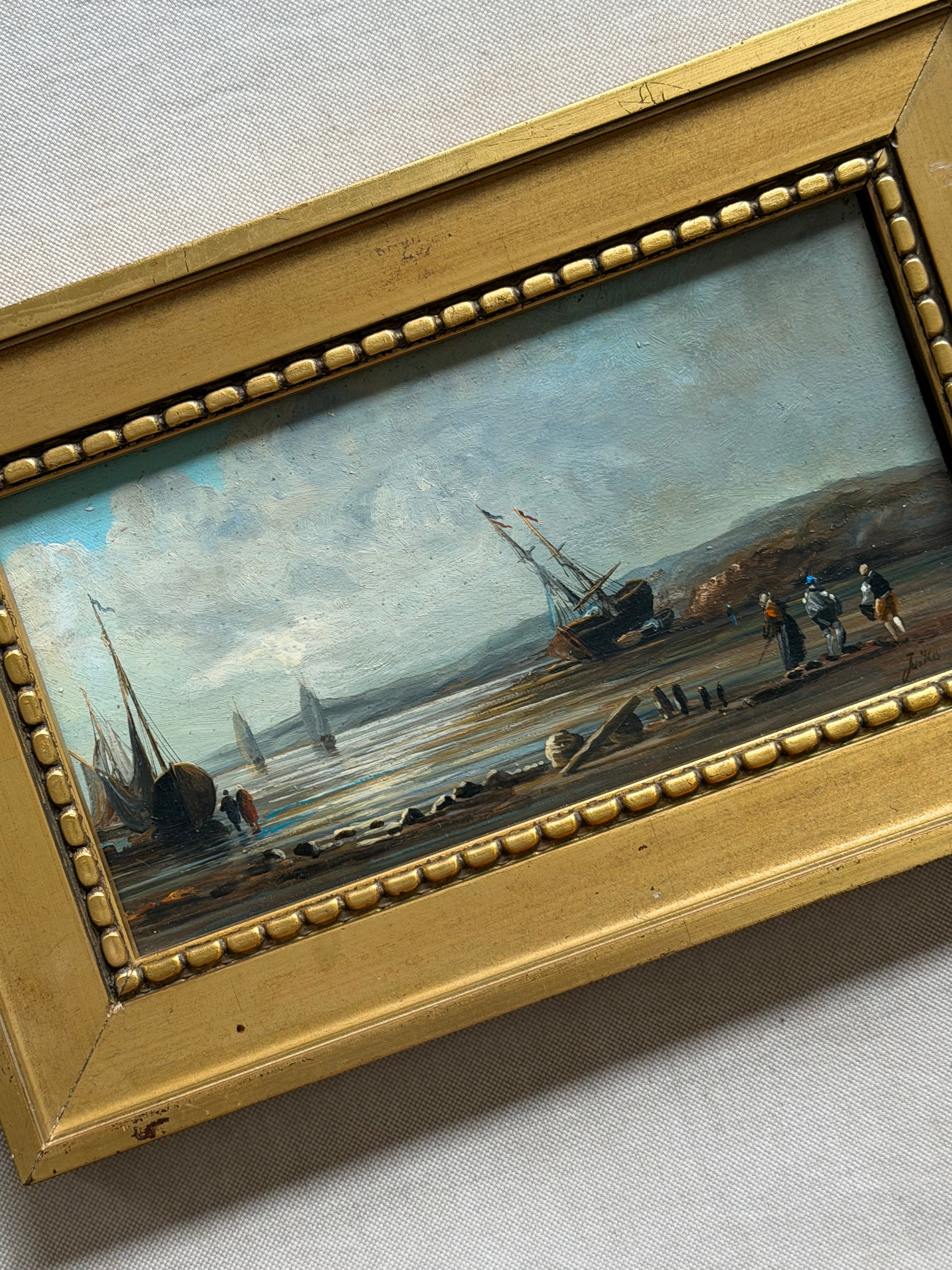 Signed French Maritime Scene on Board