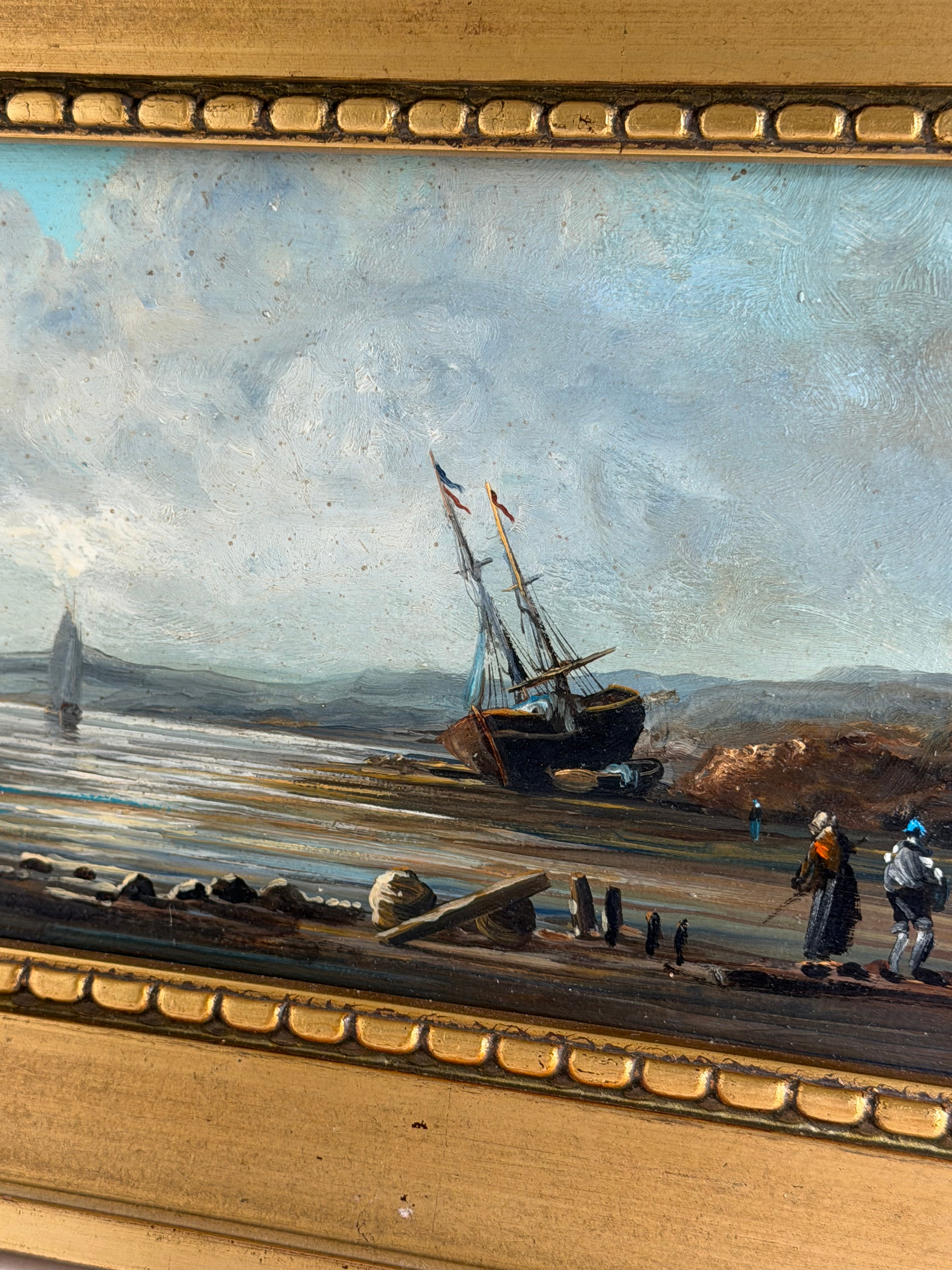 Signed French Maritime Scene on Board
