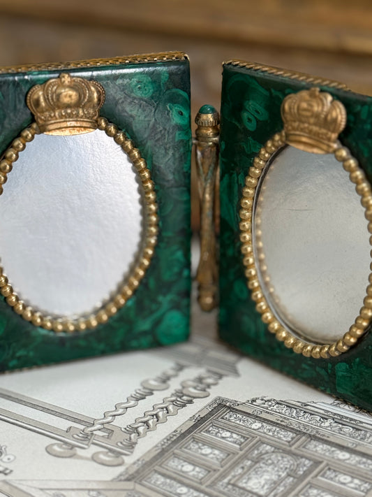 Antique Malachite Double Photo Frame with Gilt Bronze Mounts