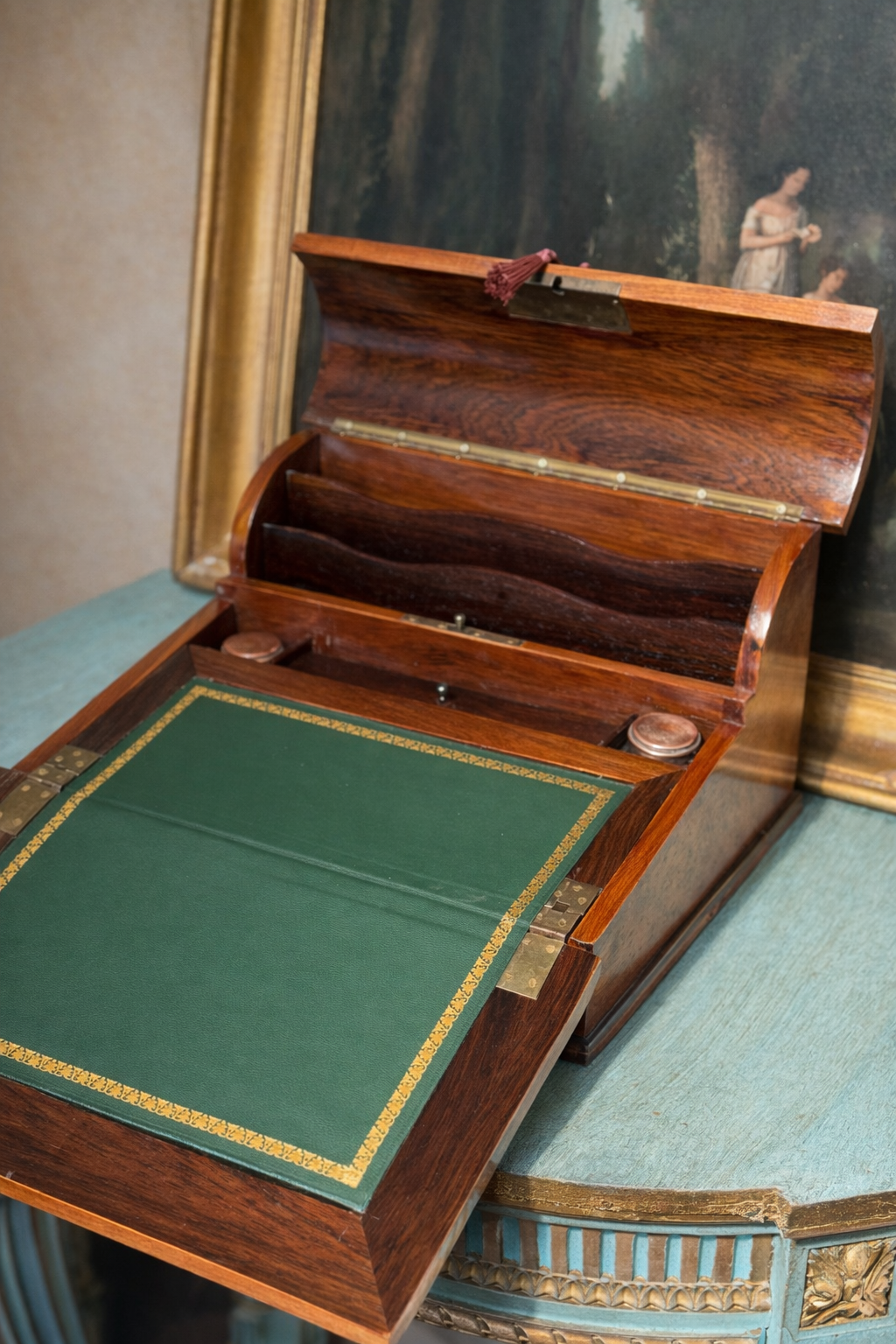 Antique French Burl Wood Writing Slope Desk