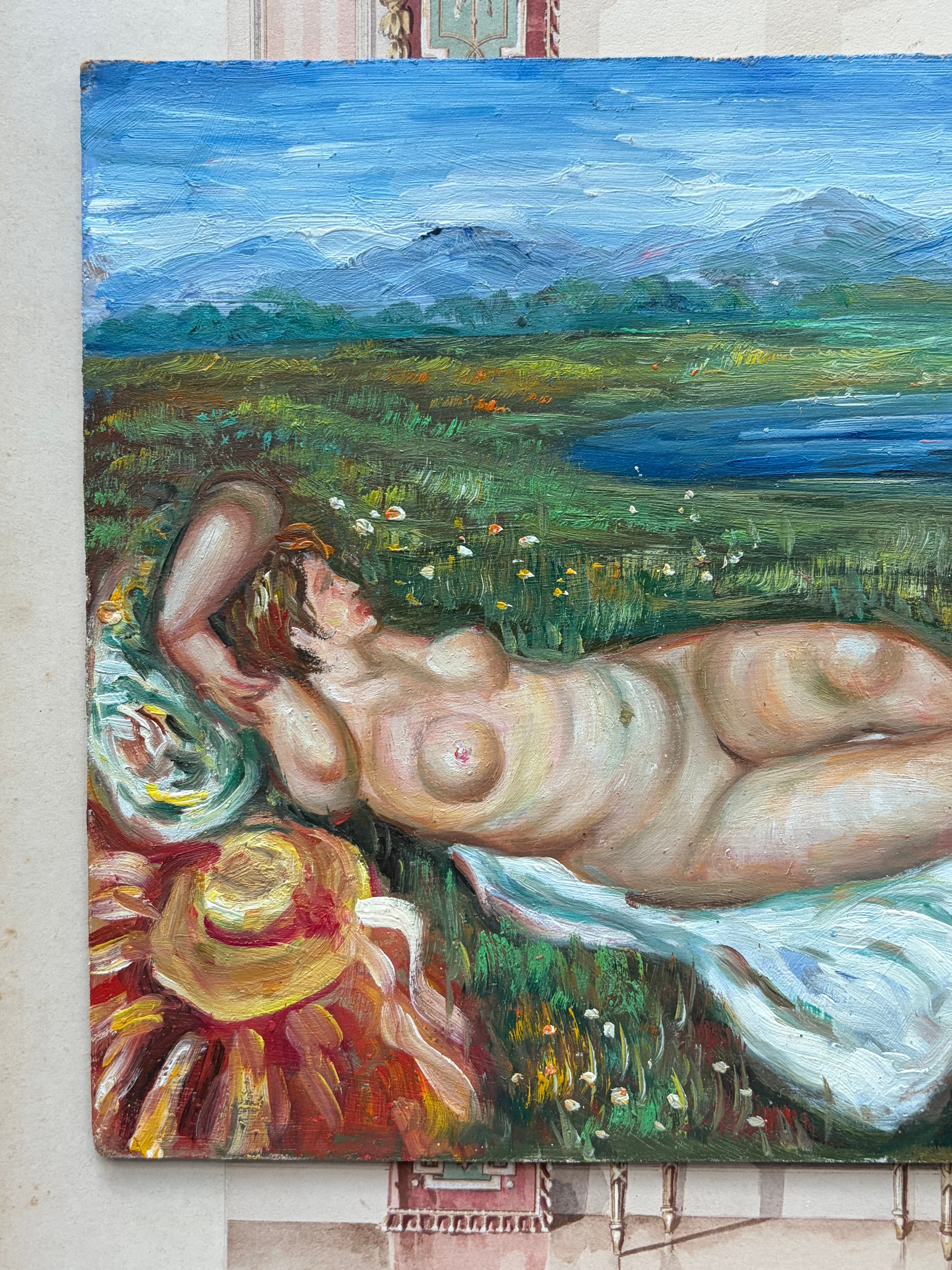 Vintage Impressionist-Style Reclining Nude Painting, Sourced in Paris