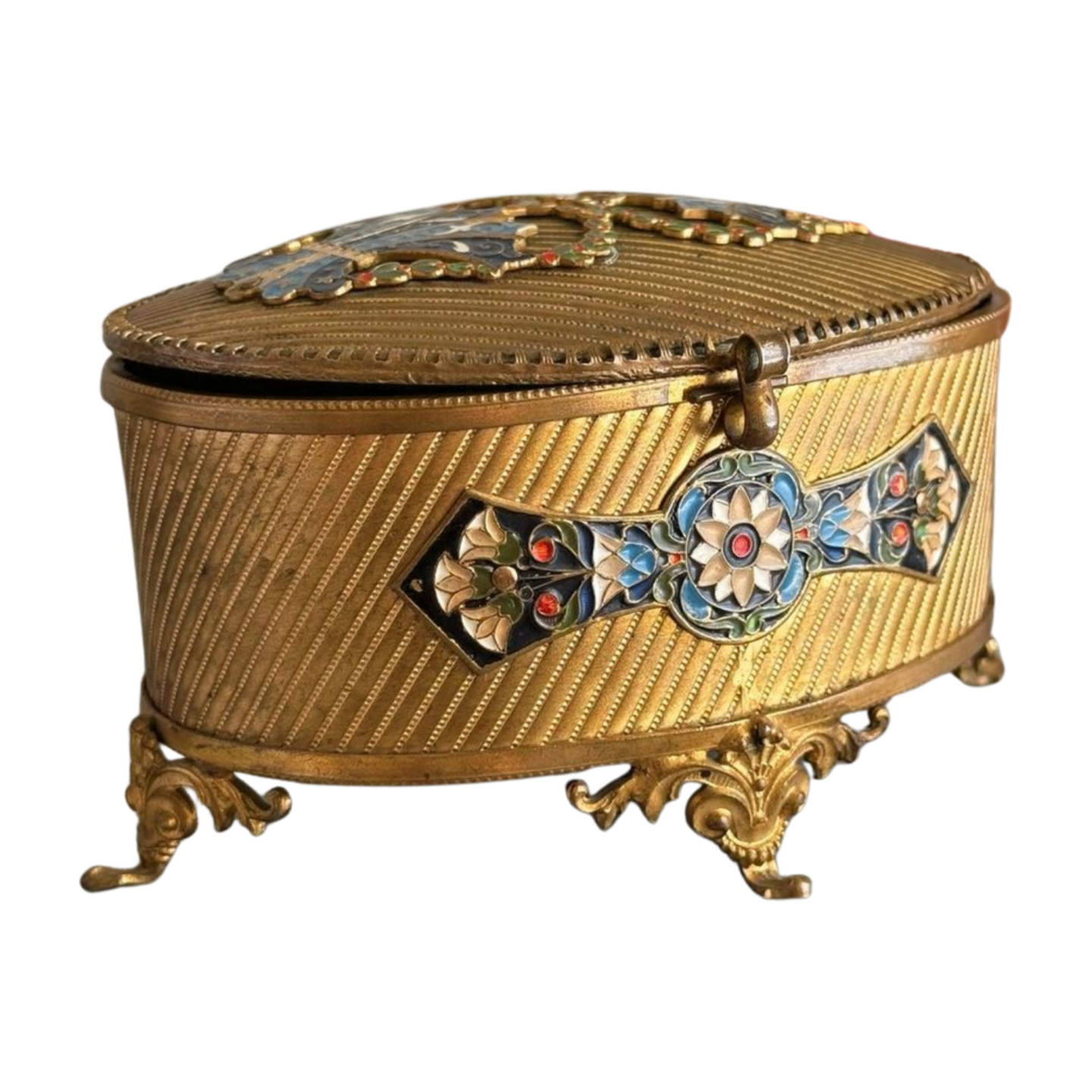 Antique Gilt Bronze & Champlevé Enamel Jewelry Casket