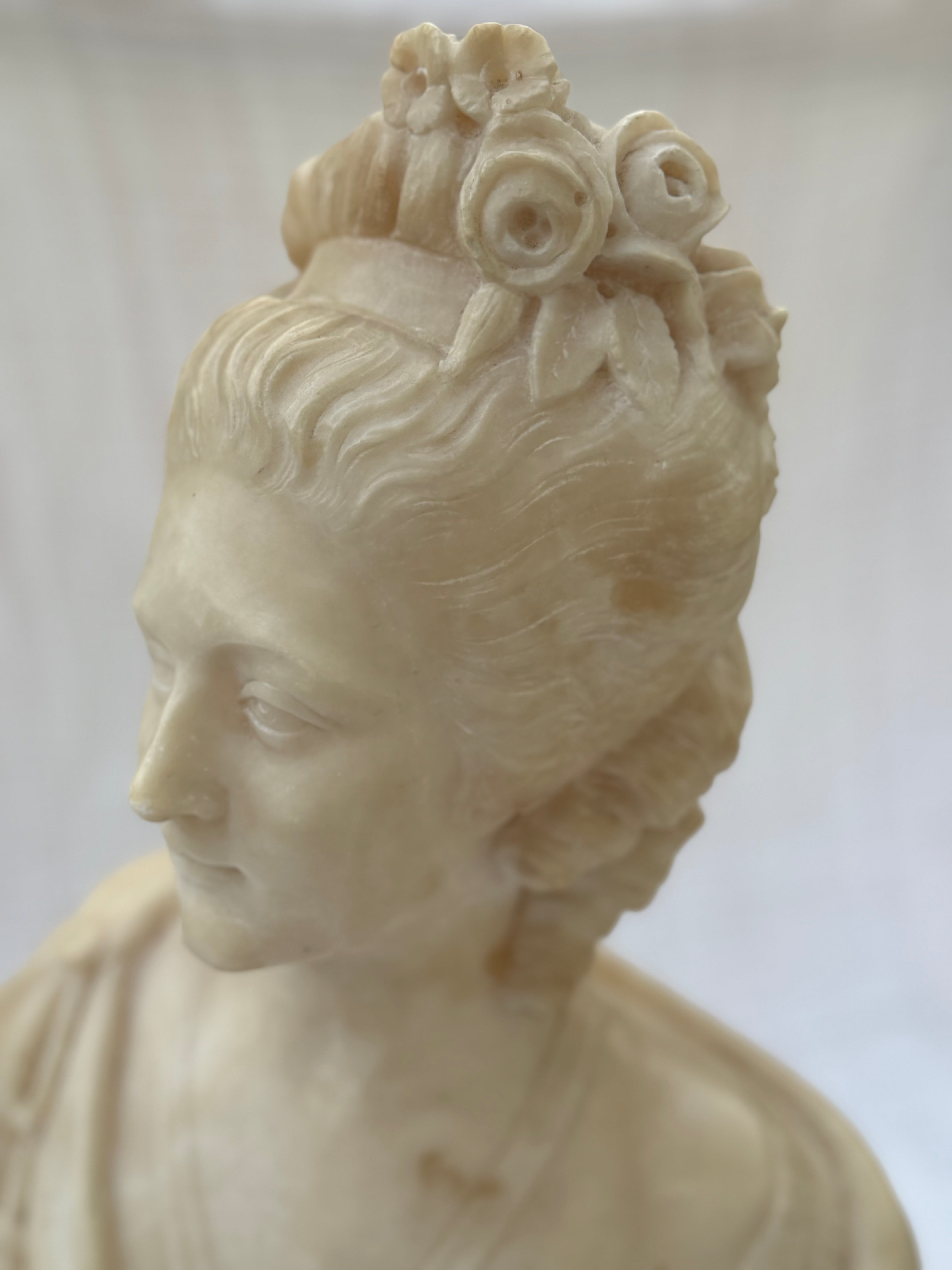 Antique Alabaster Marie Antoinette Bust (shipping notes included)