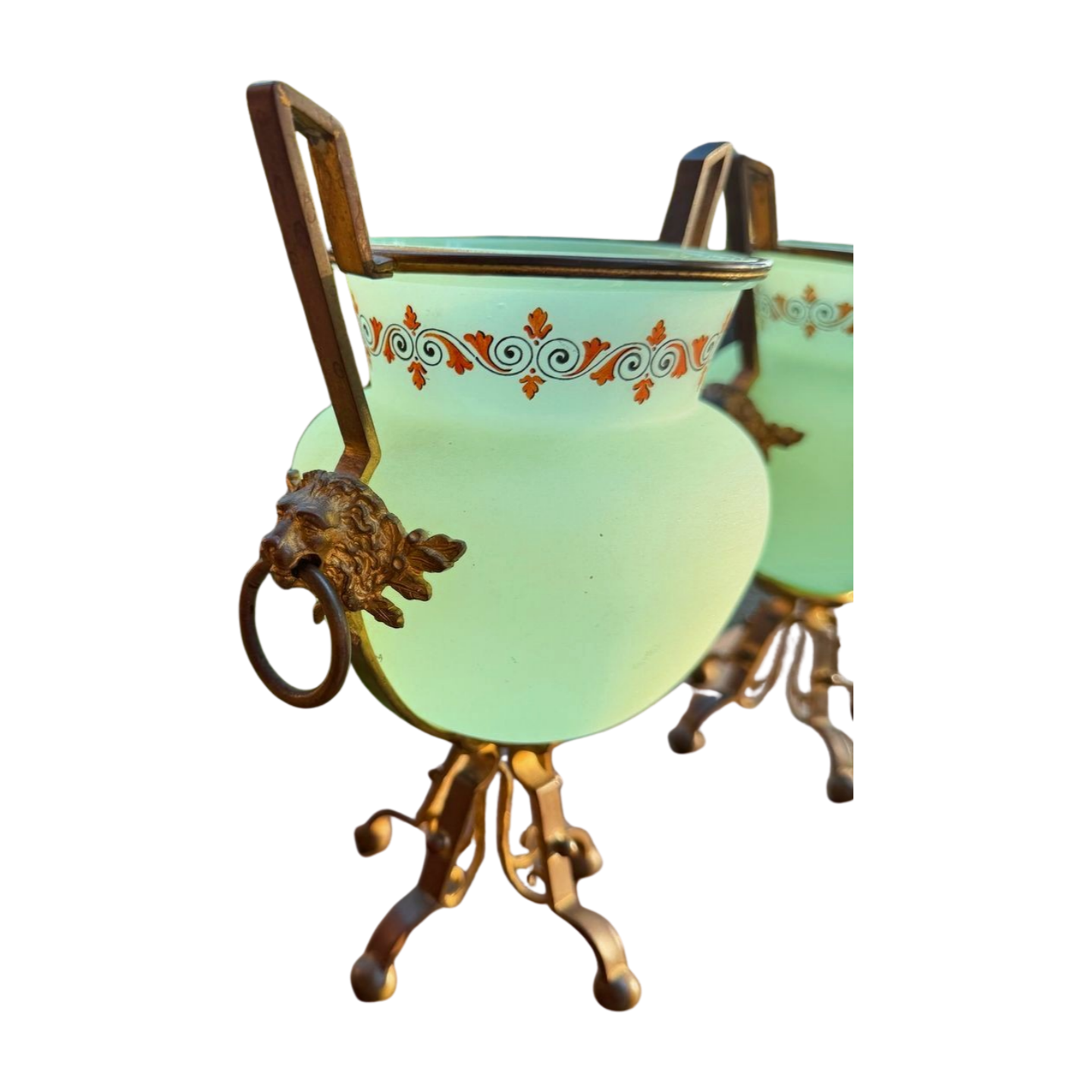 Pair of Antique French Opaline Vases with Bronze Mounts