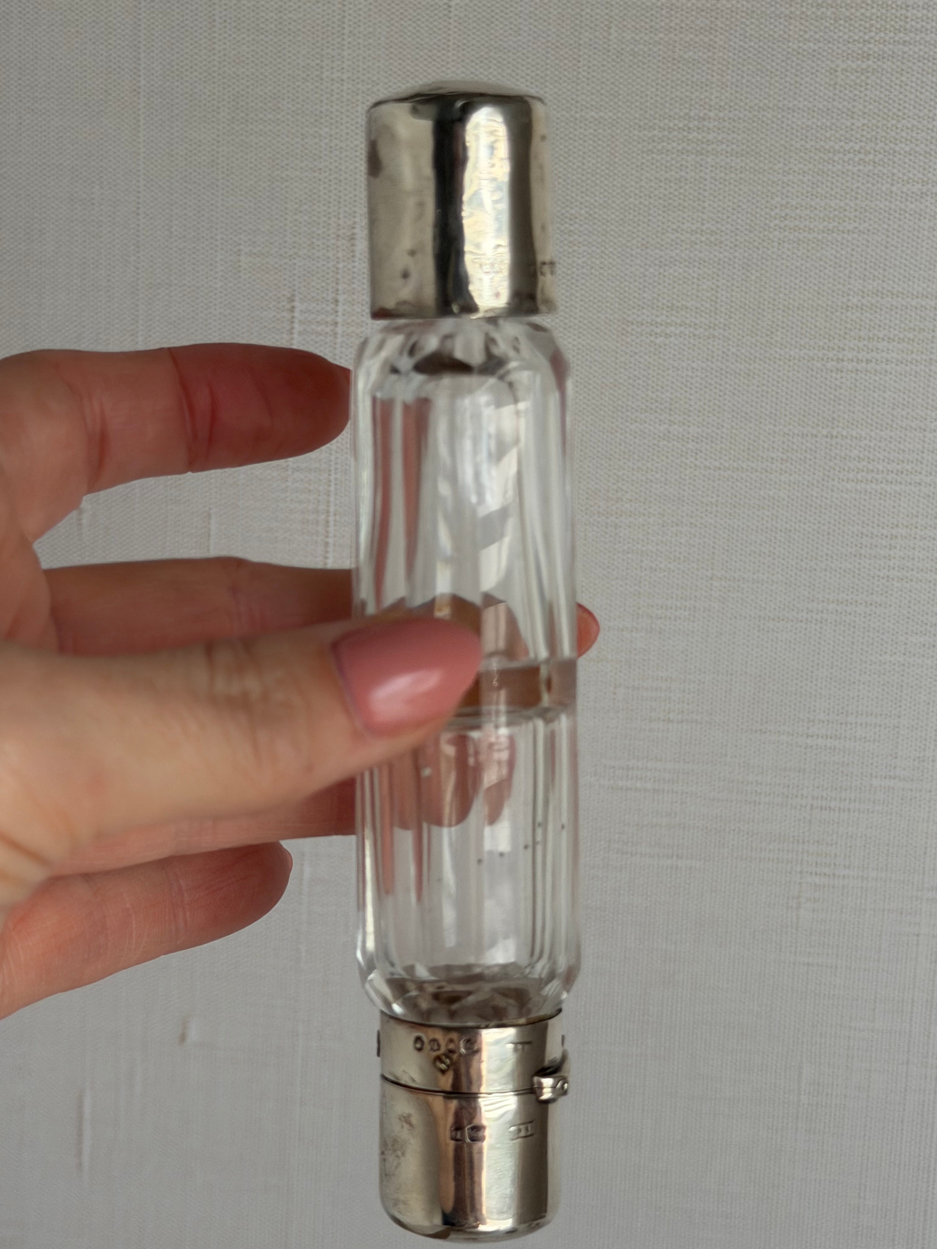 Antique Sterling Silver & Cut Crystal Double-Ended Scent Bottle