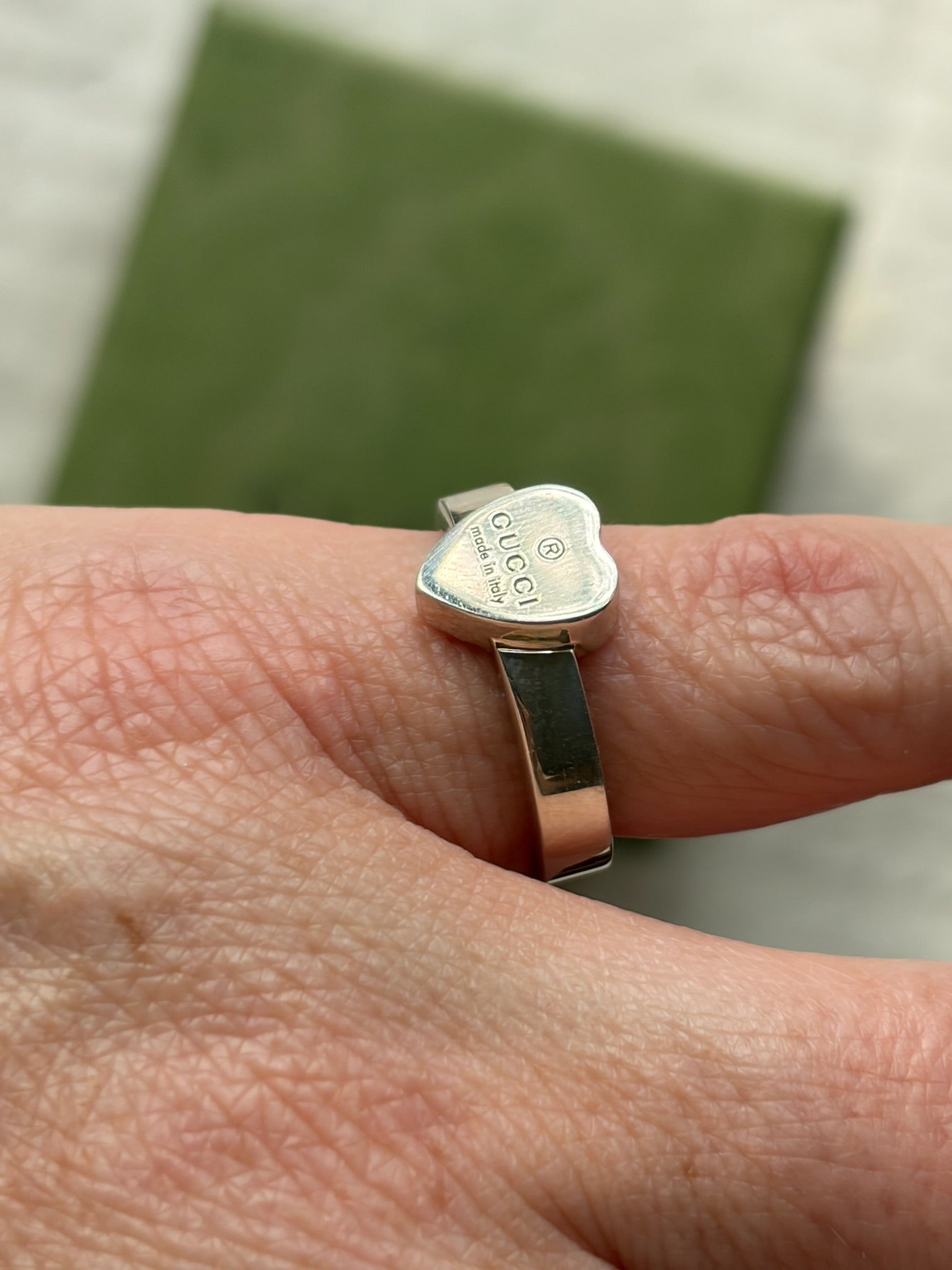 Gucci Sterling Silver Heart Ring, Size 6