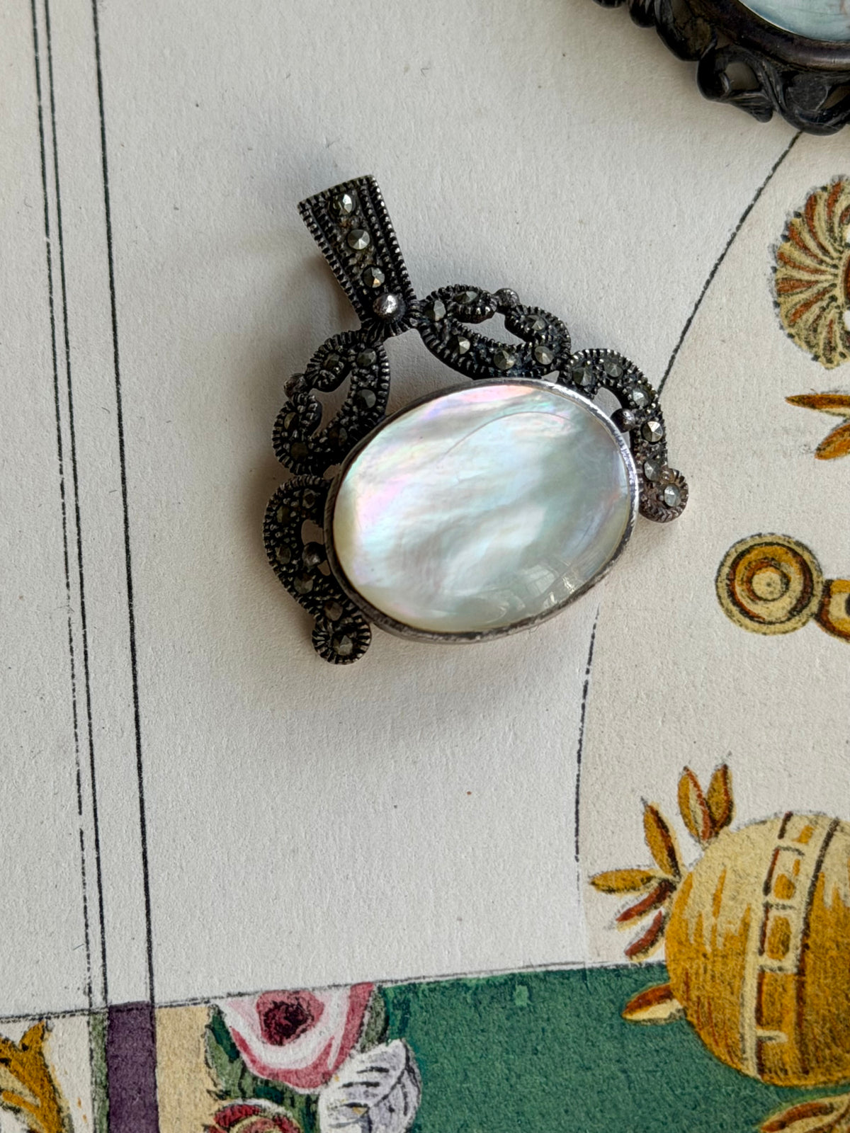 Vintage Sterling and Mother of Pearl Pendant, Sourced in France