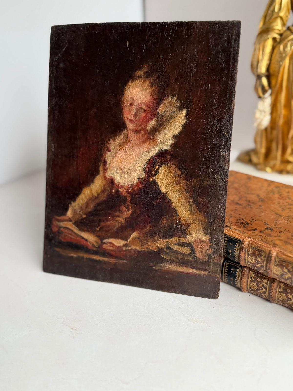 Antique Oil on Board Portrait of Lady