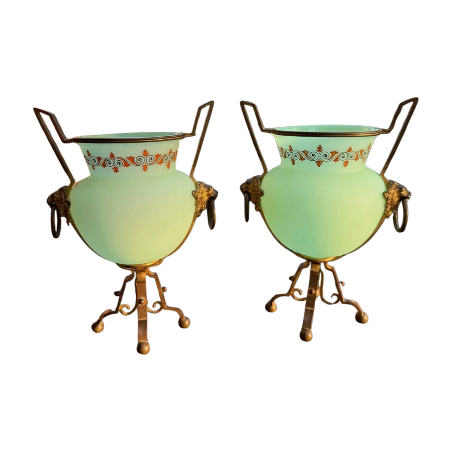 Pair of Antique French Opaline Vases with Bronze Mounts