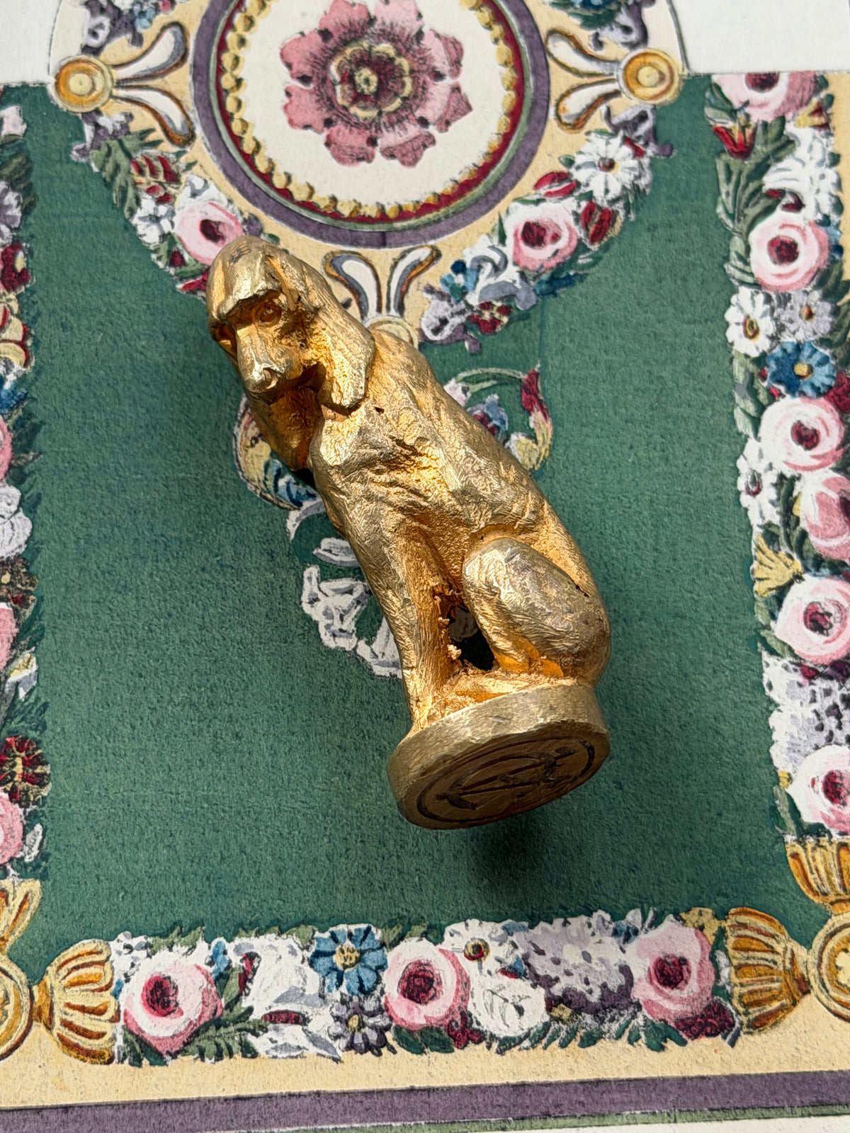 Antique French Gilt Bronze Hound Wax Seal, Signed Meismer