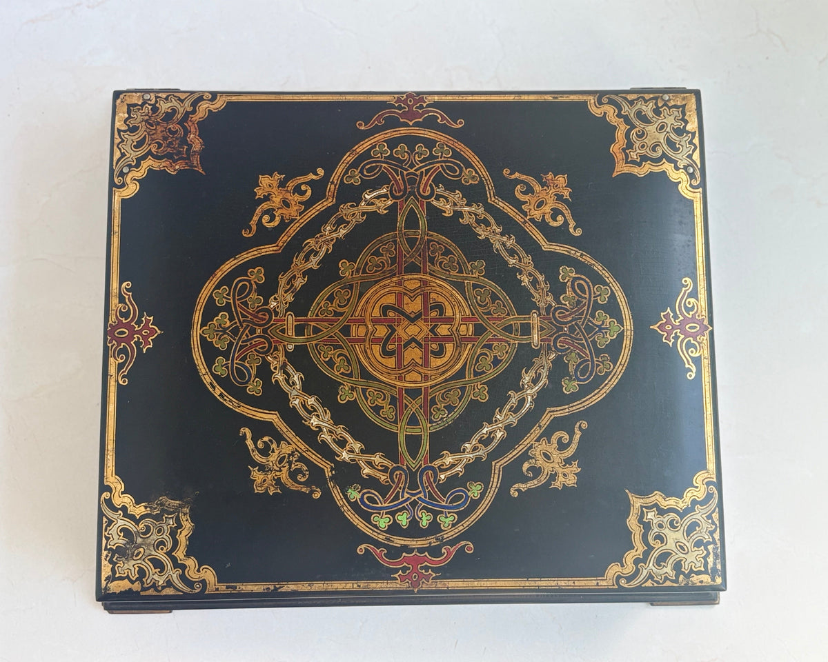 Antique Victorian Papier-Mâché Writing Box by Jennens & Bettridge