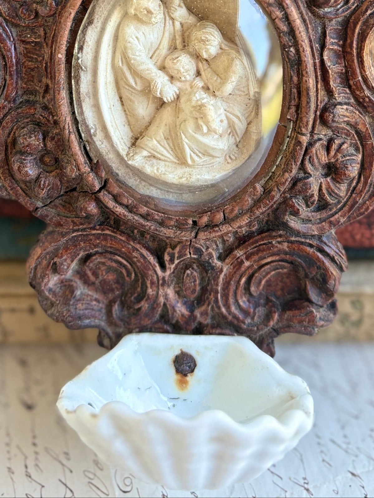 Antique French Religious Holy Water Font