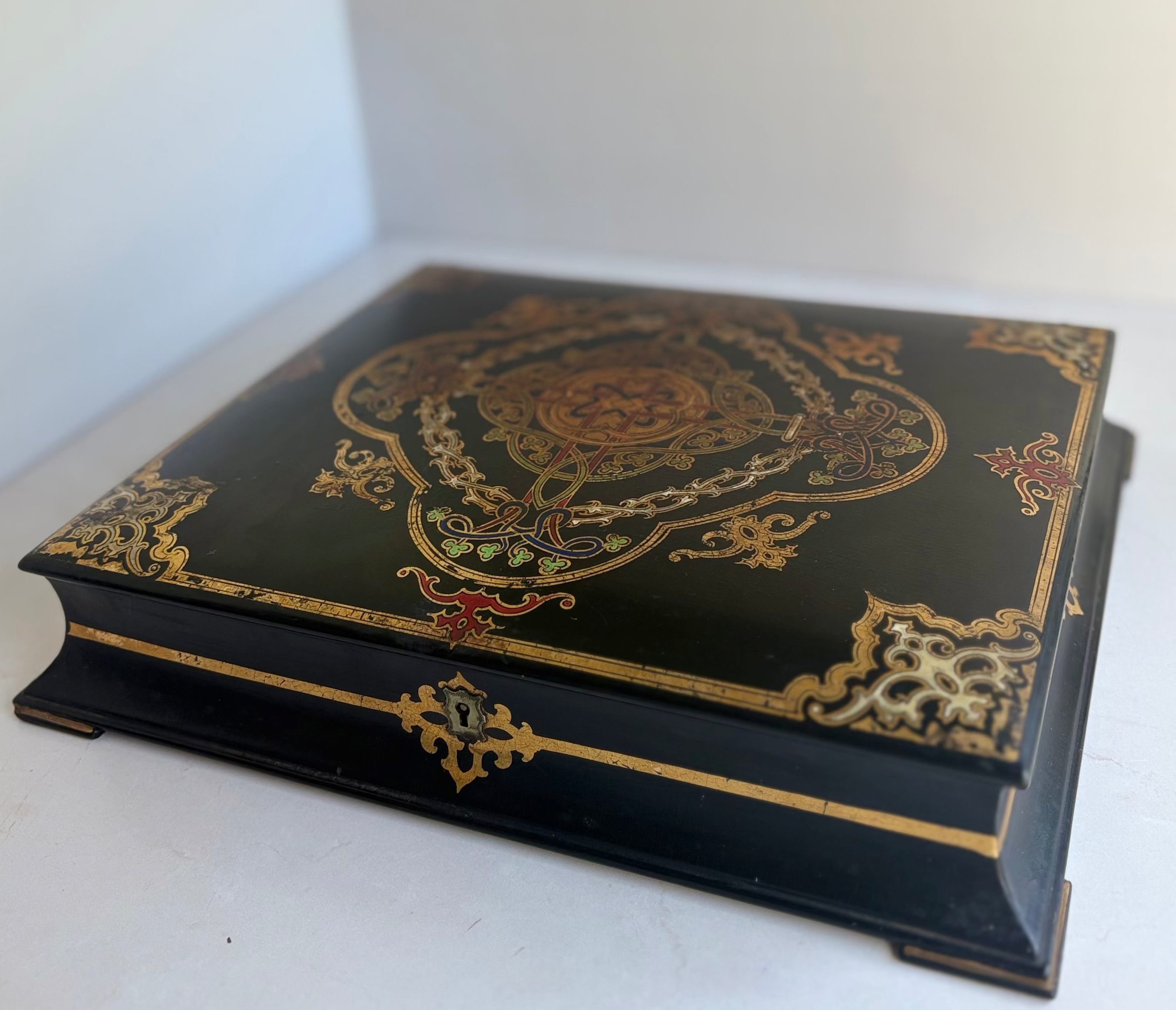 Antique Victorian Papier-Mâché Writing Box by Jennens & Bettridge