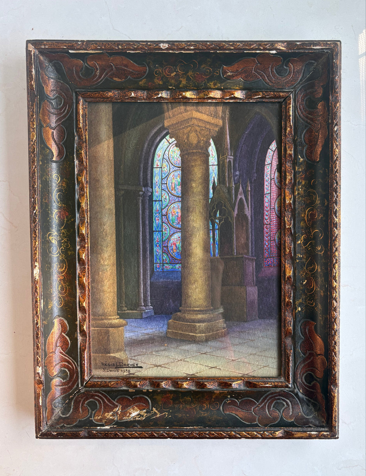Signed French Watercolor Painting of a Church
