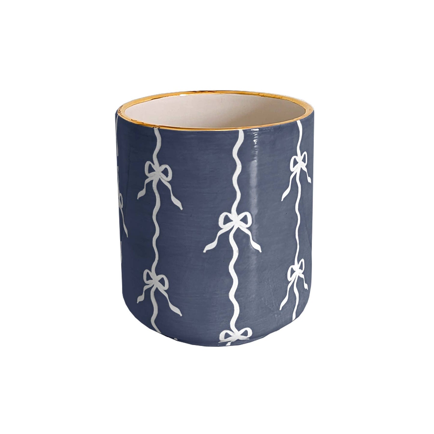 Bow Stripe Vase with 22K Gold Accent: French Blue