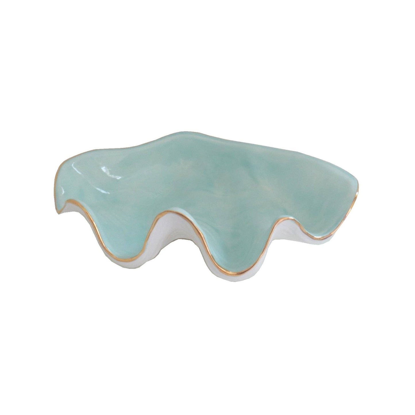 Clam Shell Bowl with 22K Gold Accent: Pale Sheer Blue / Small