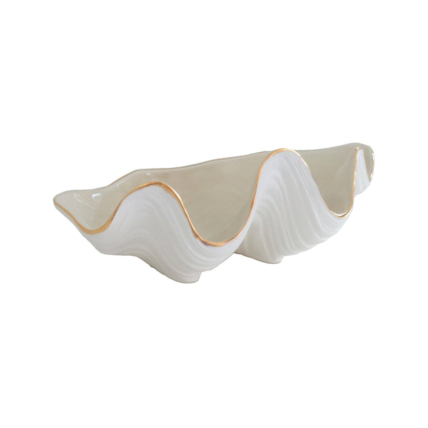 Clam Shell Bowl with 22K Gold Accent: Pale Sheer Blue / Small