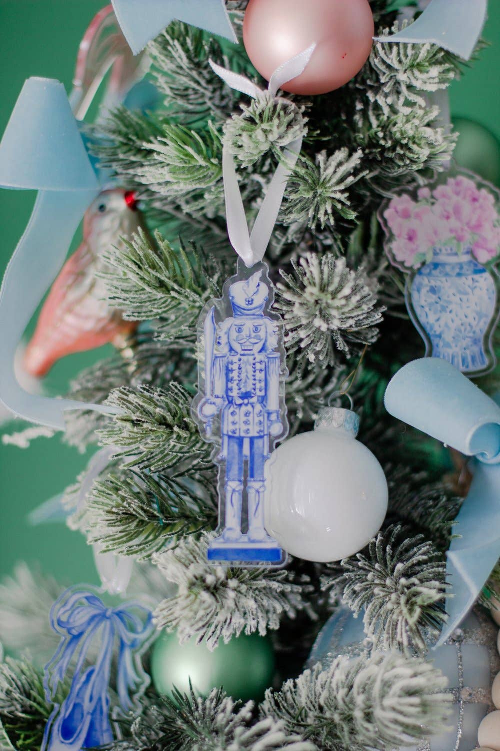 Grandmillennial Blue Nutcracker Watercolor Ornament, view 4