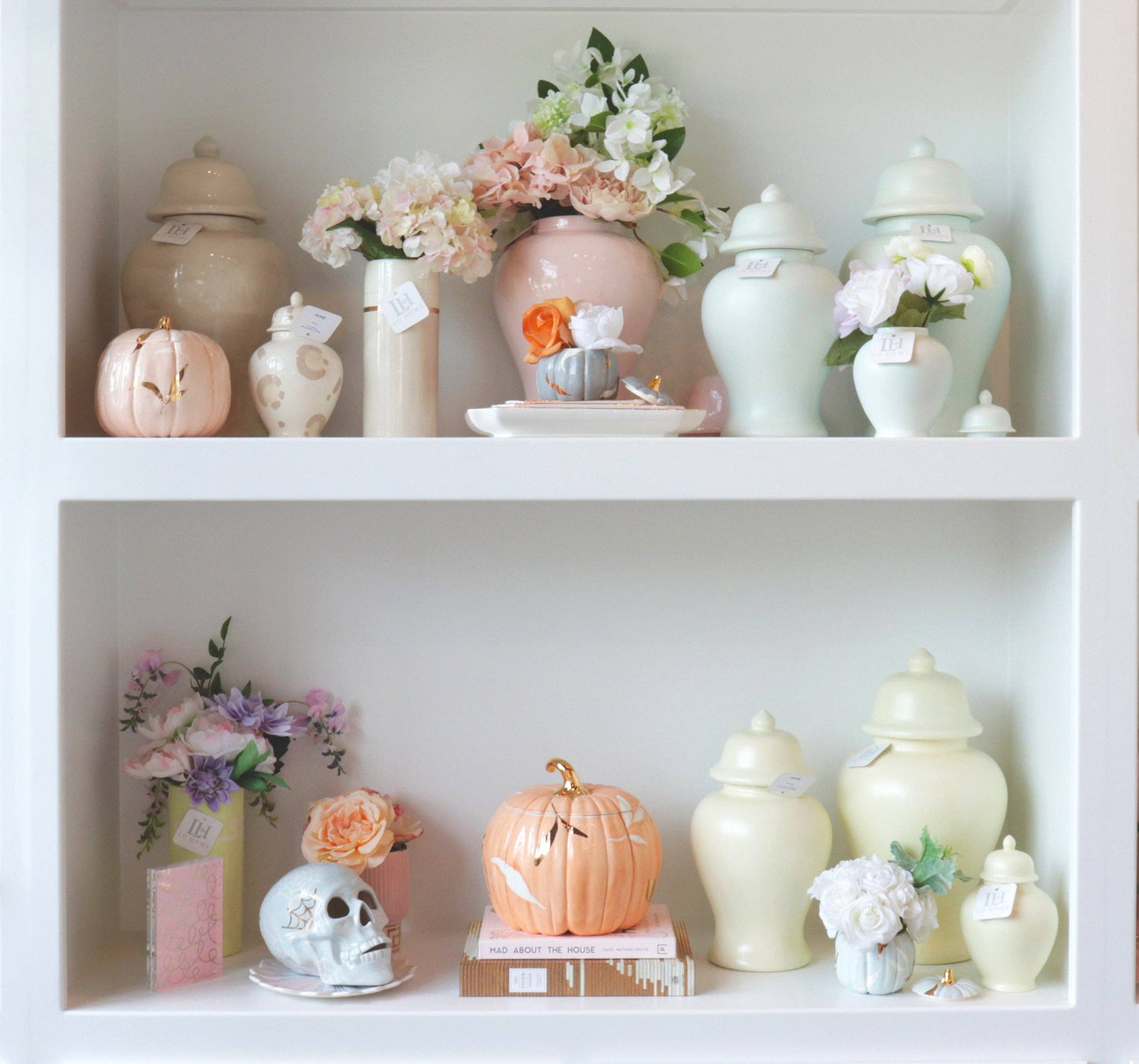 Layered Leaves Pumpkin Jars with 22K Gold Accents in Sheer Orange: Medium
