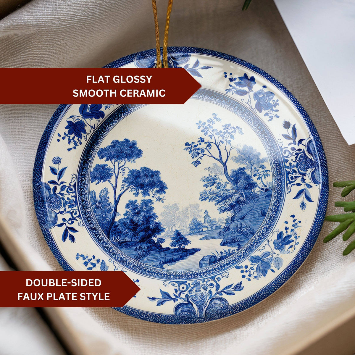 Blue Chinoiserie Ornament, Christmas Holiday Delft Decor