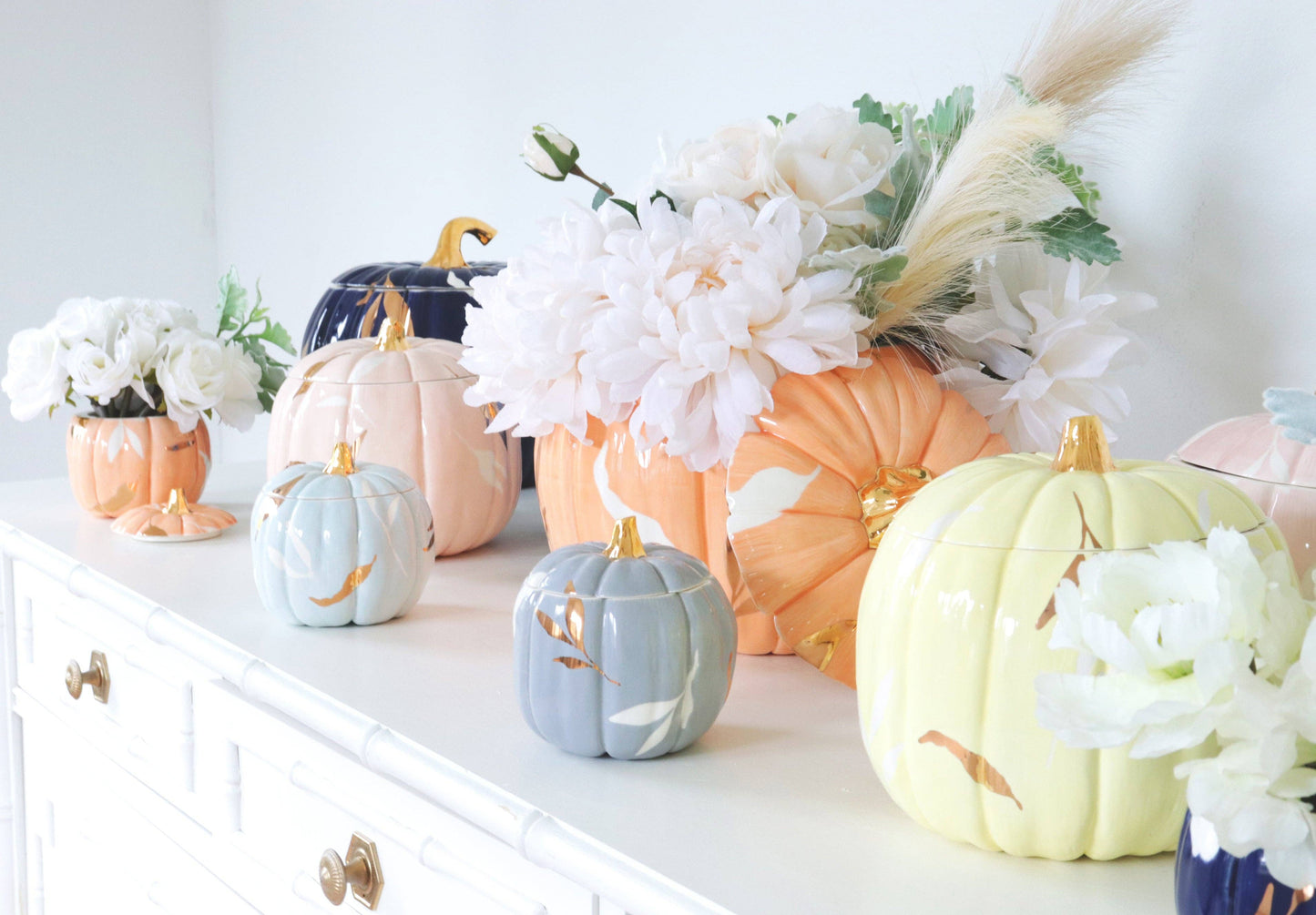 Layered Leaves Pumpkin Jars with 22K Gold Accents in Light B: Small