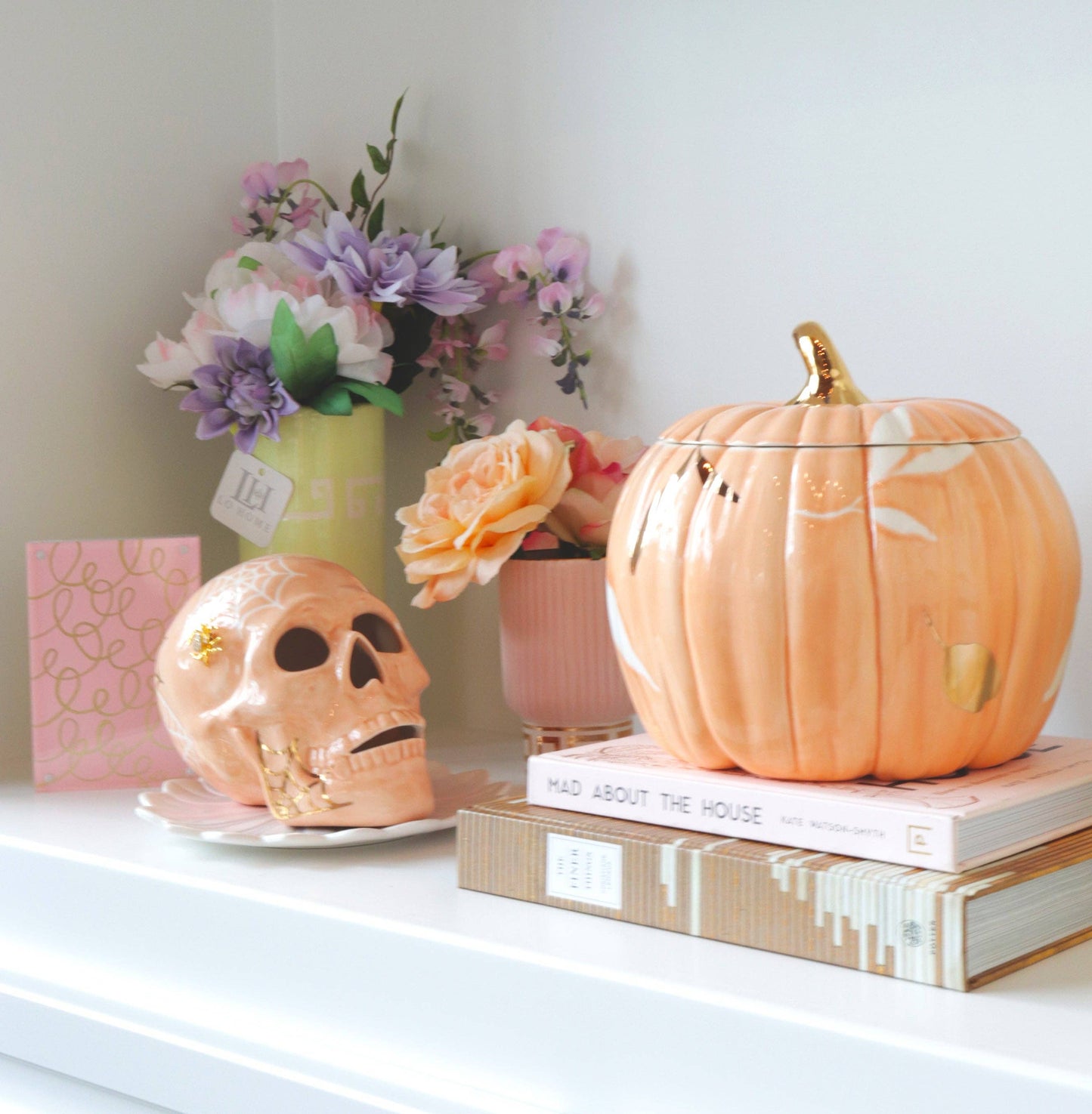 Layered Leaves Pumpkin Jars with 22K Gold Accents in Sheer Orange: Medium