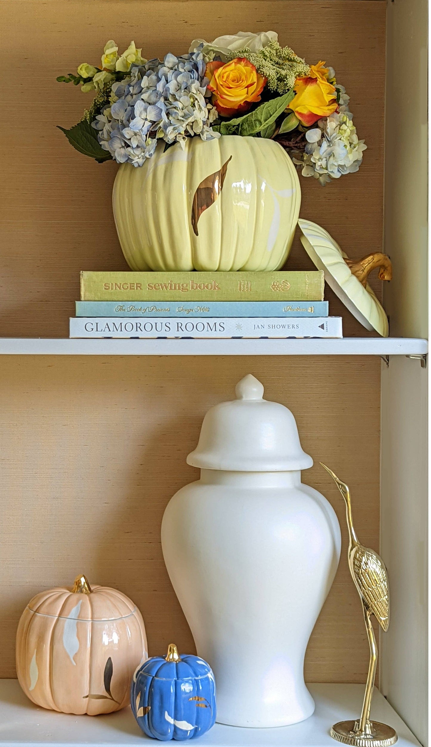 Layered Leaves Pumpkin Jars with 22K Gold Accents in Sheer Orange: Medium