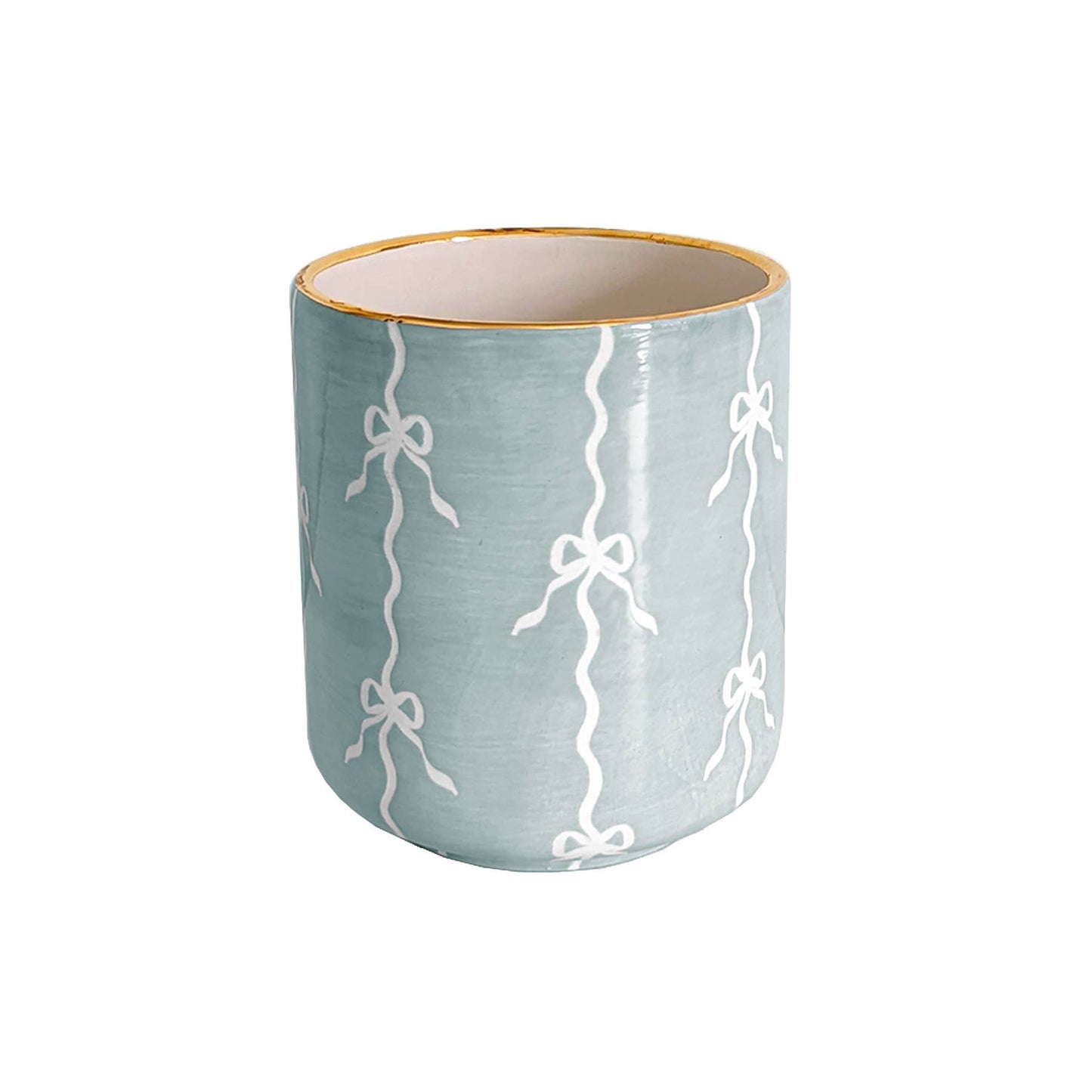 Bow Stripe Vase with 22K Gold Accent: French Blue