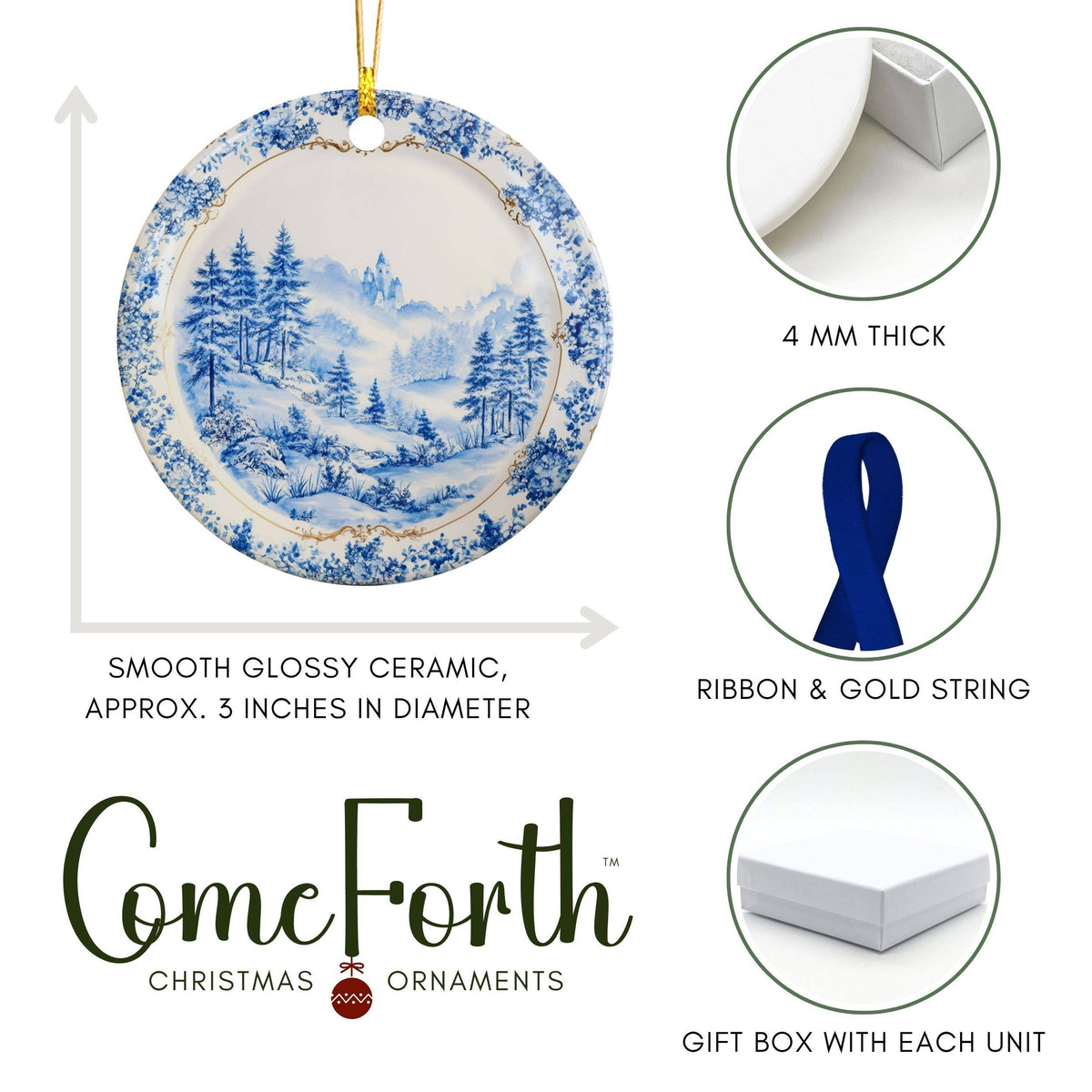 Toile Christmas Ornament, Ceramic Chinoiserie China Plate