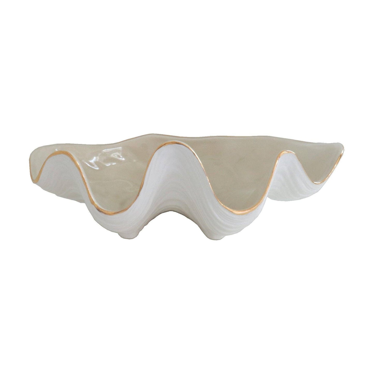 Clam Shell Bowl with 22K Gold Accent: Pale Sheer Blue / Small
