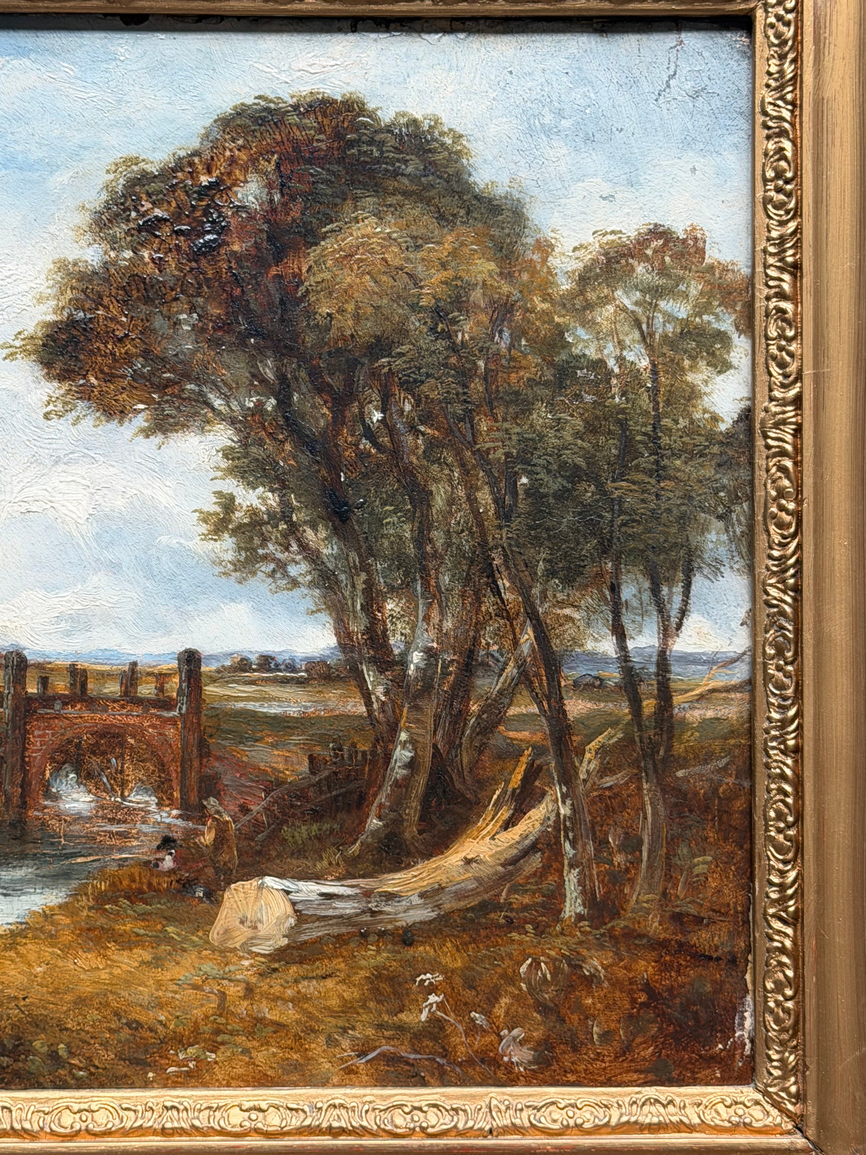 English School, 19th Century — River Landscape with Brick Bridge and Cattle