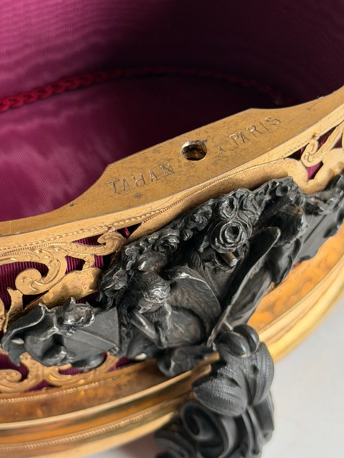 Antique French Tahan Paris Gilt Bronze Casket with Floral Medallion