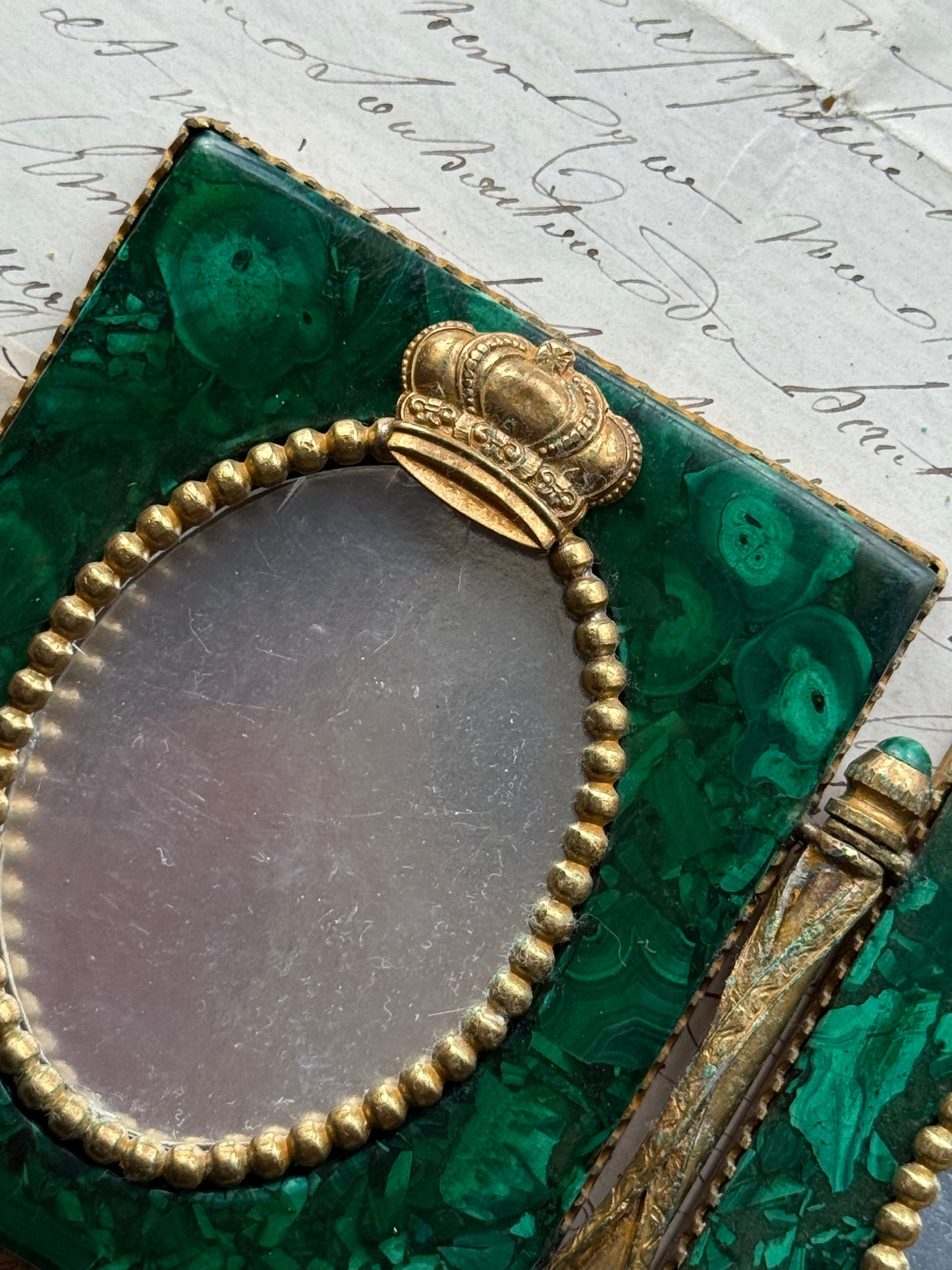 Antique Malachite Double Photo Frame with Gilt Bronze Mounts