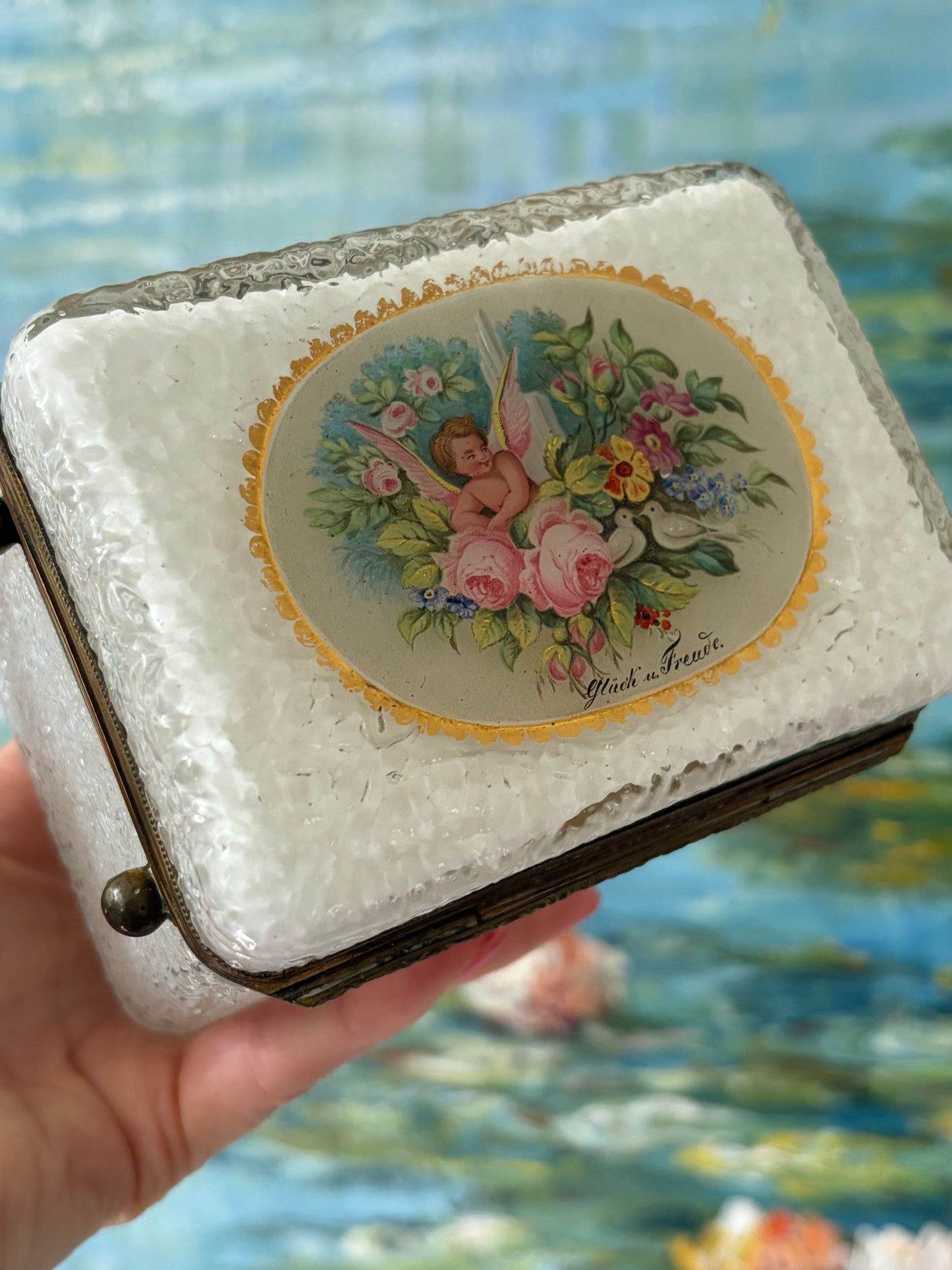 Antique Encased Glass Opaline German Casket