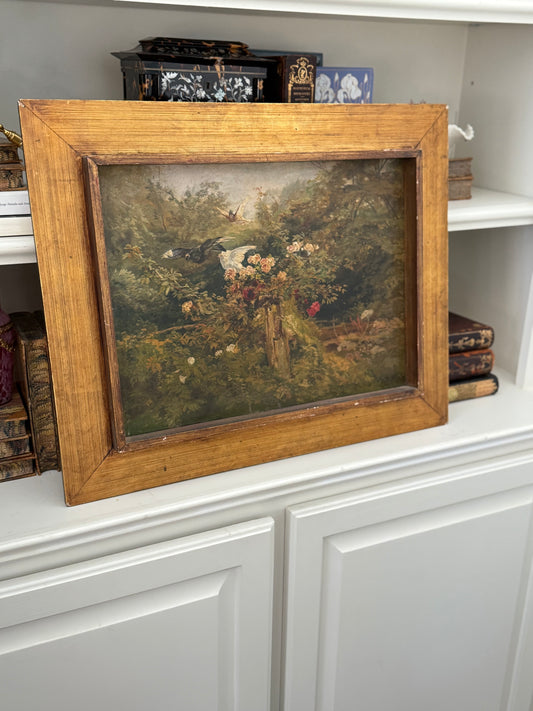 French Oil Painting of Birds in Foliage