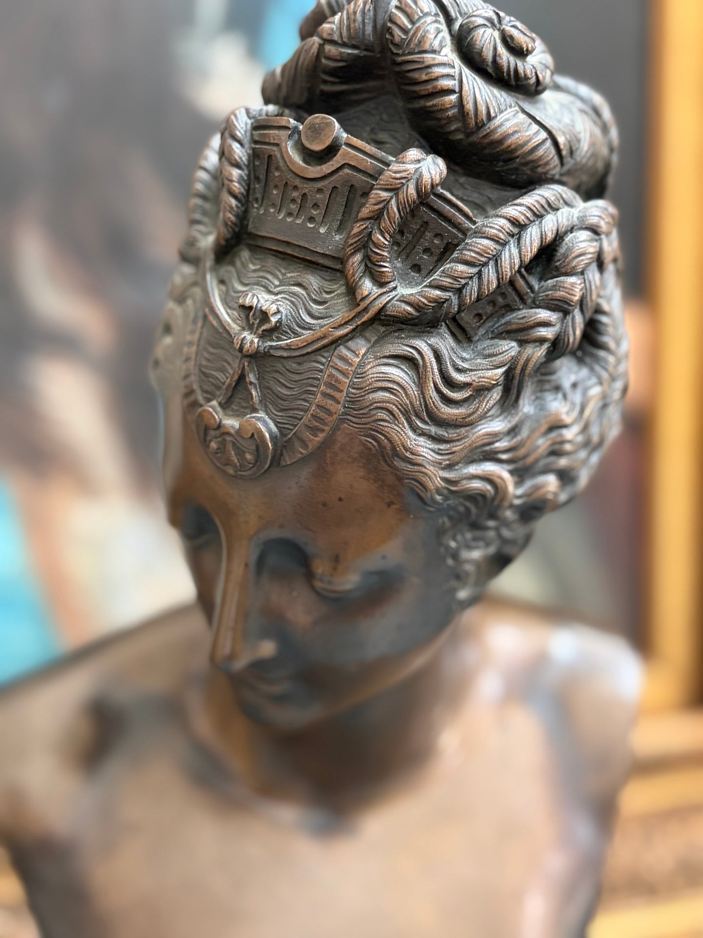 Antique Bronze Bust of Diana the Huntress