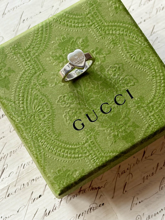 Gucci Sterling Silver Heart Ring, Size 6