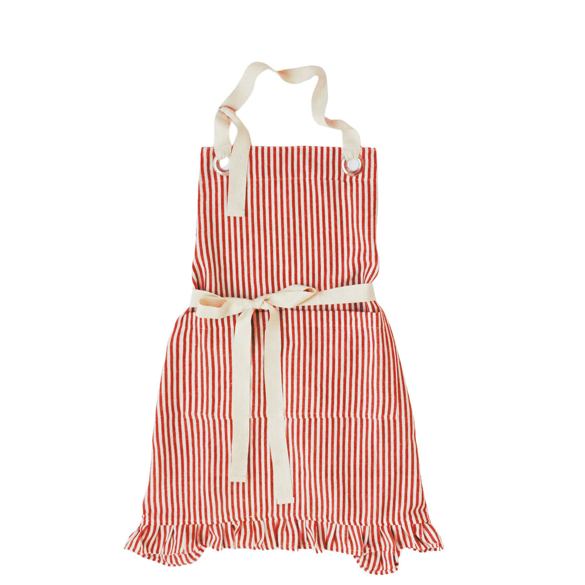 Red Ruffle Pinstripe Christmas Apron