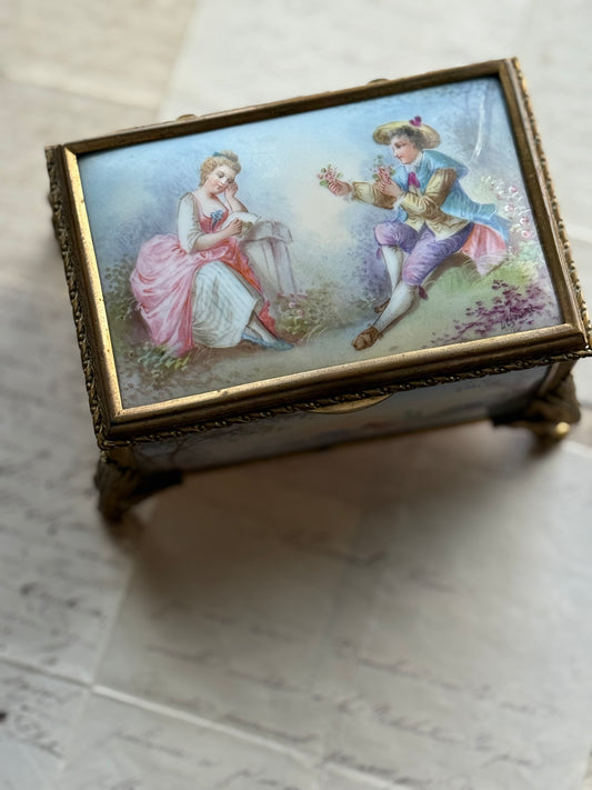 Antique French Porcelain & Gilt Bronze Jewelry Casket