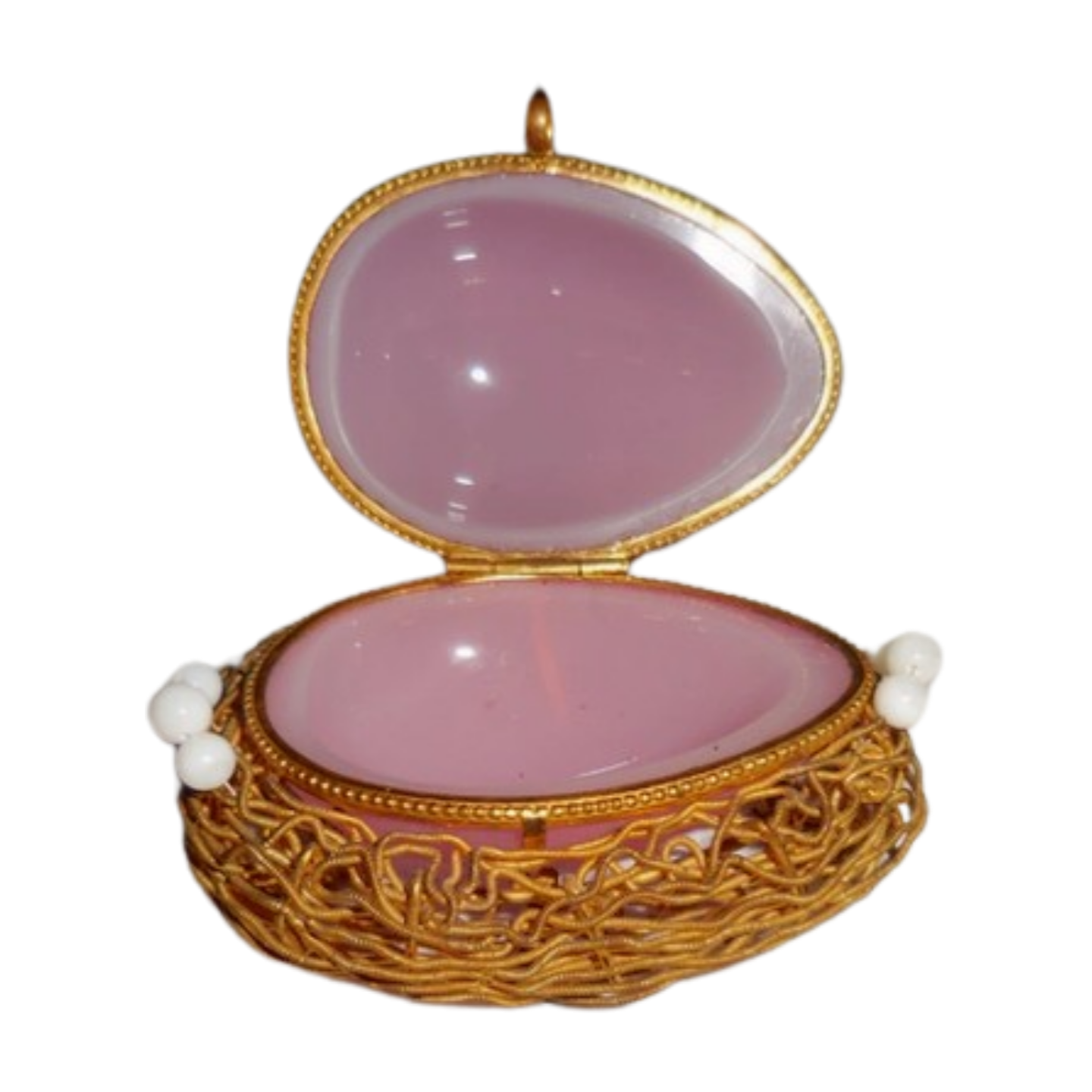 Antique French Pink Opaline Egg in Gilt Bronze Nest