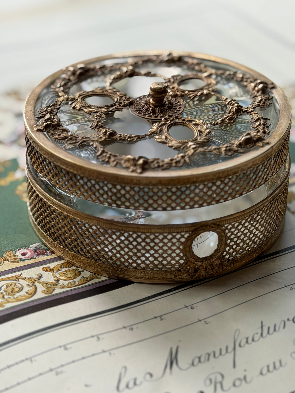 Antique French Ormolu and Crystal Lidded Box