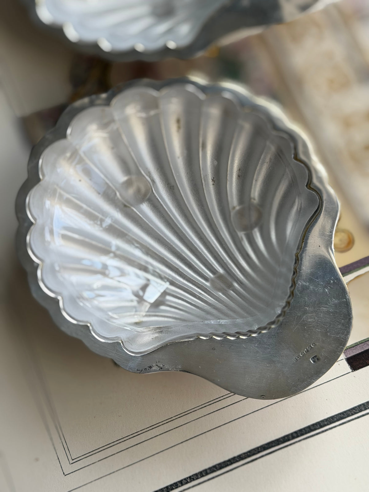 Vintage French Silverplate Shell Dish with Glass Insert (2 Available, Sold Separately)
