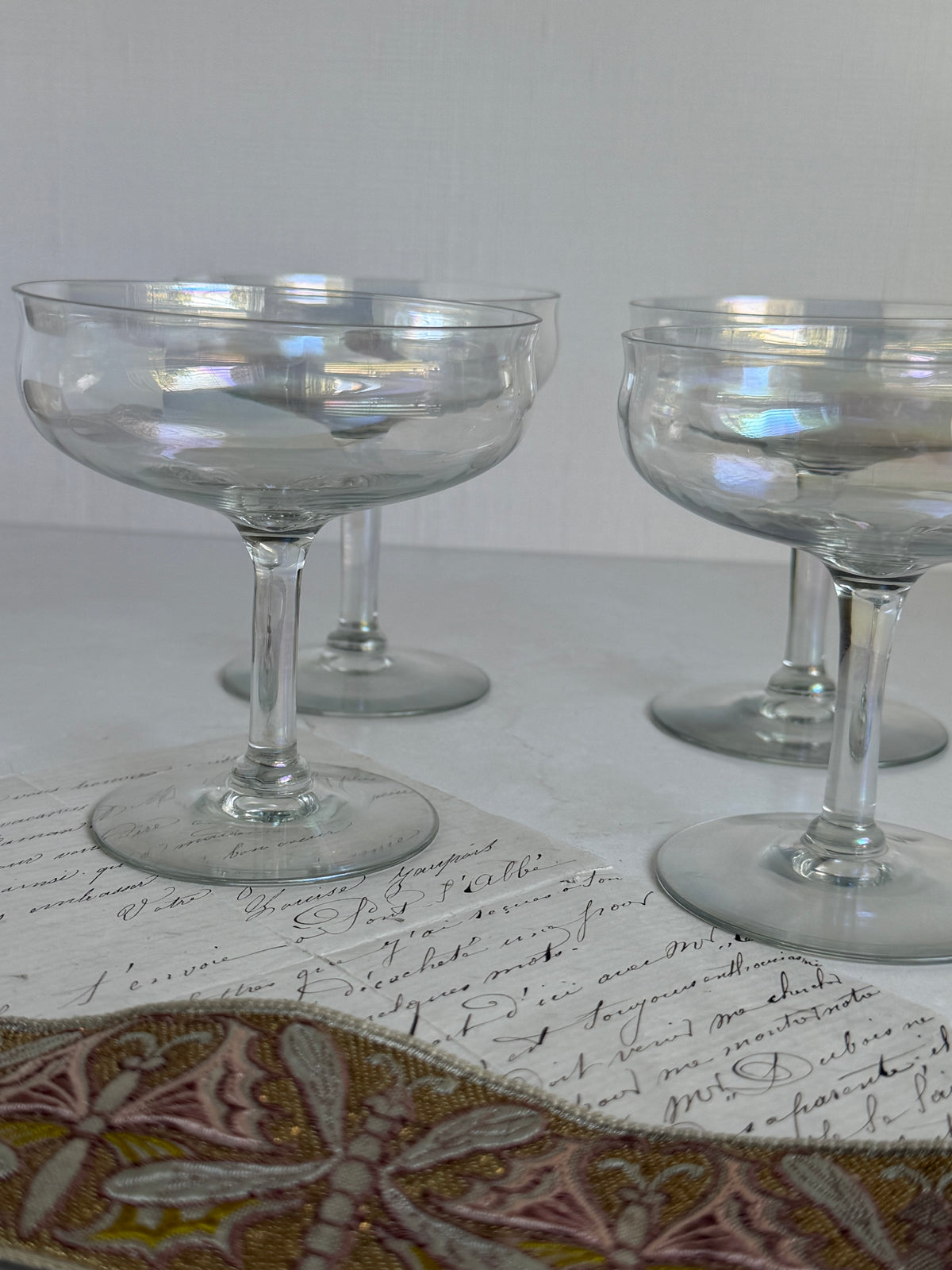 Hand Blown Iridescent Coupes, Set of Four